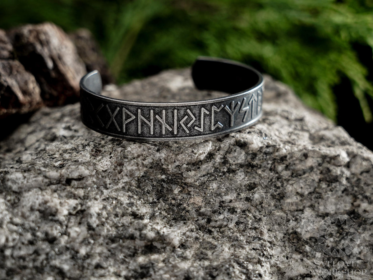 Viking Thor's Hammer Bracelet - Oxidised Sterling Silver Men's Cuff Bangle, Viking Rune, Thor's