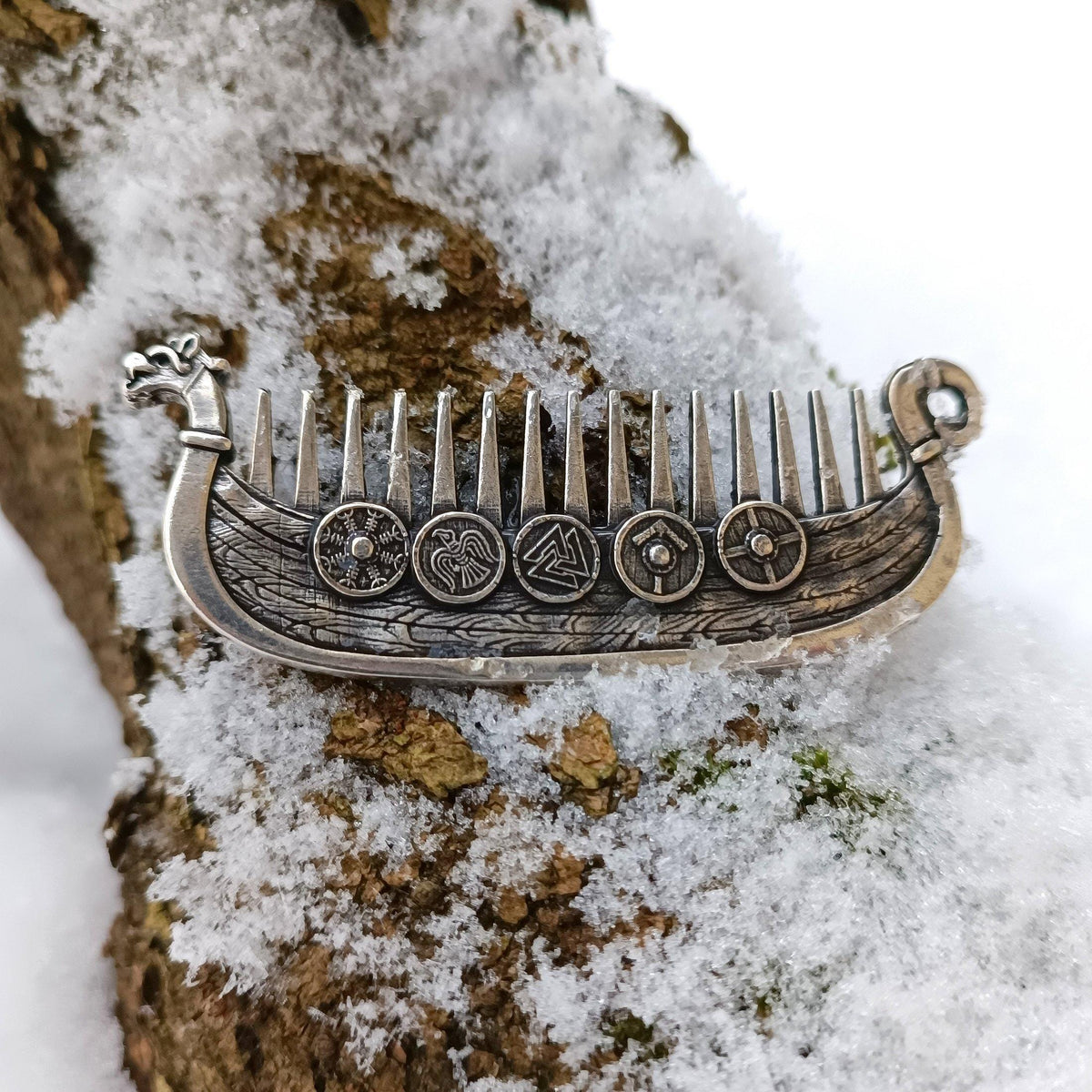 Viking Leather Accessory - Viking ship Beard comb EDC Nordic jewelry Viking Gifts for Him