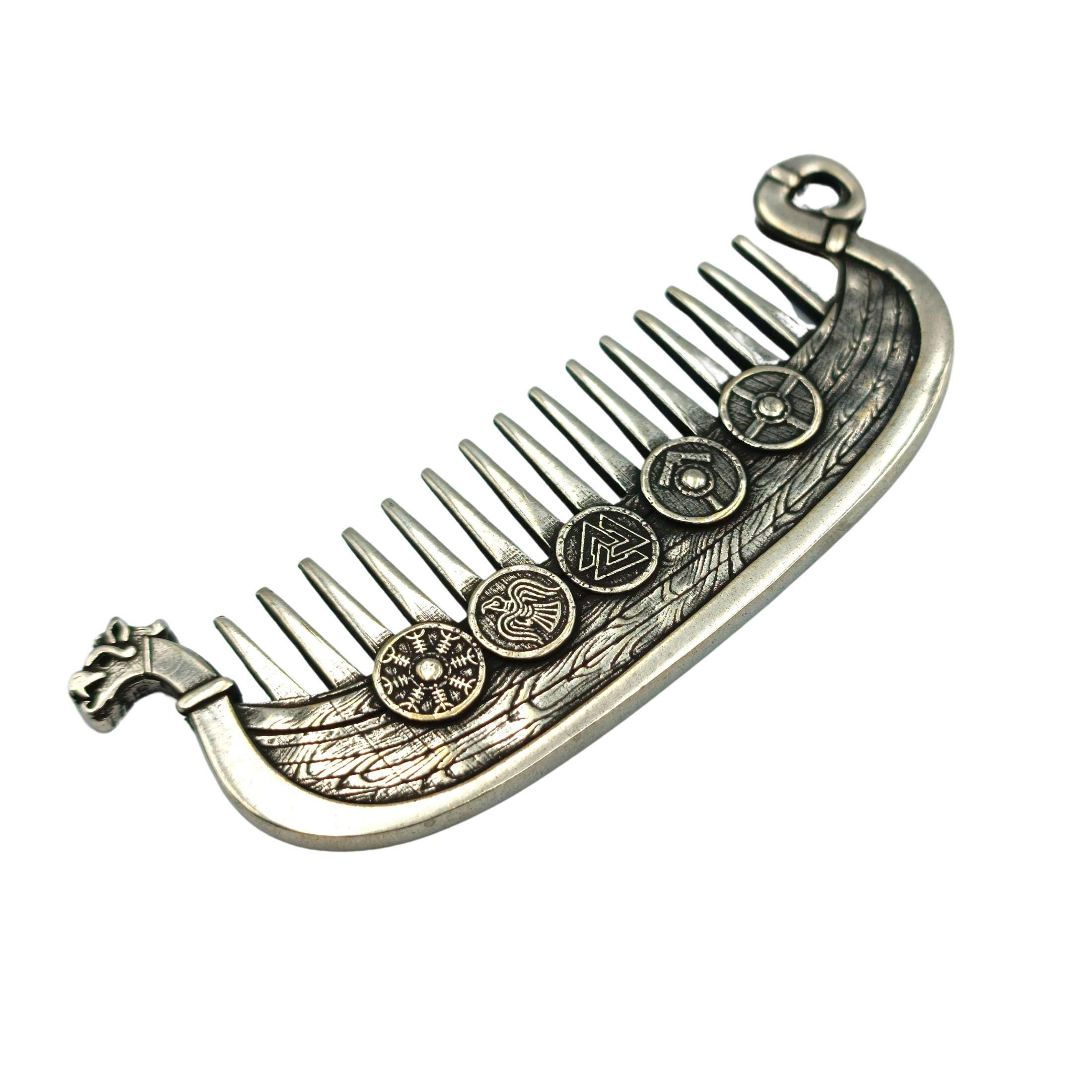 Viking Leather Accessory - Viking ship Beard comb EDC Nordic jewelry Viking Gifts for Him