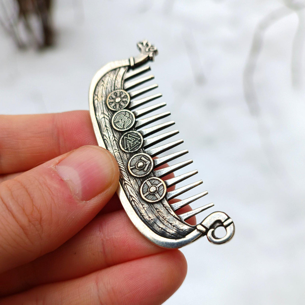 Viking Leather Accessory - Viking ship Beard comb EDC Nordic jewelry Viking Gifts for Him