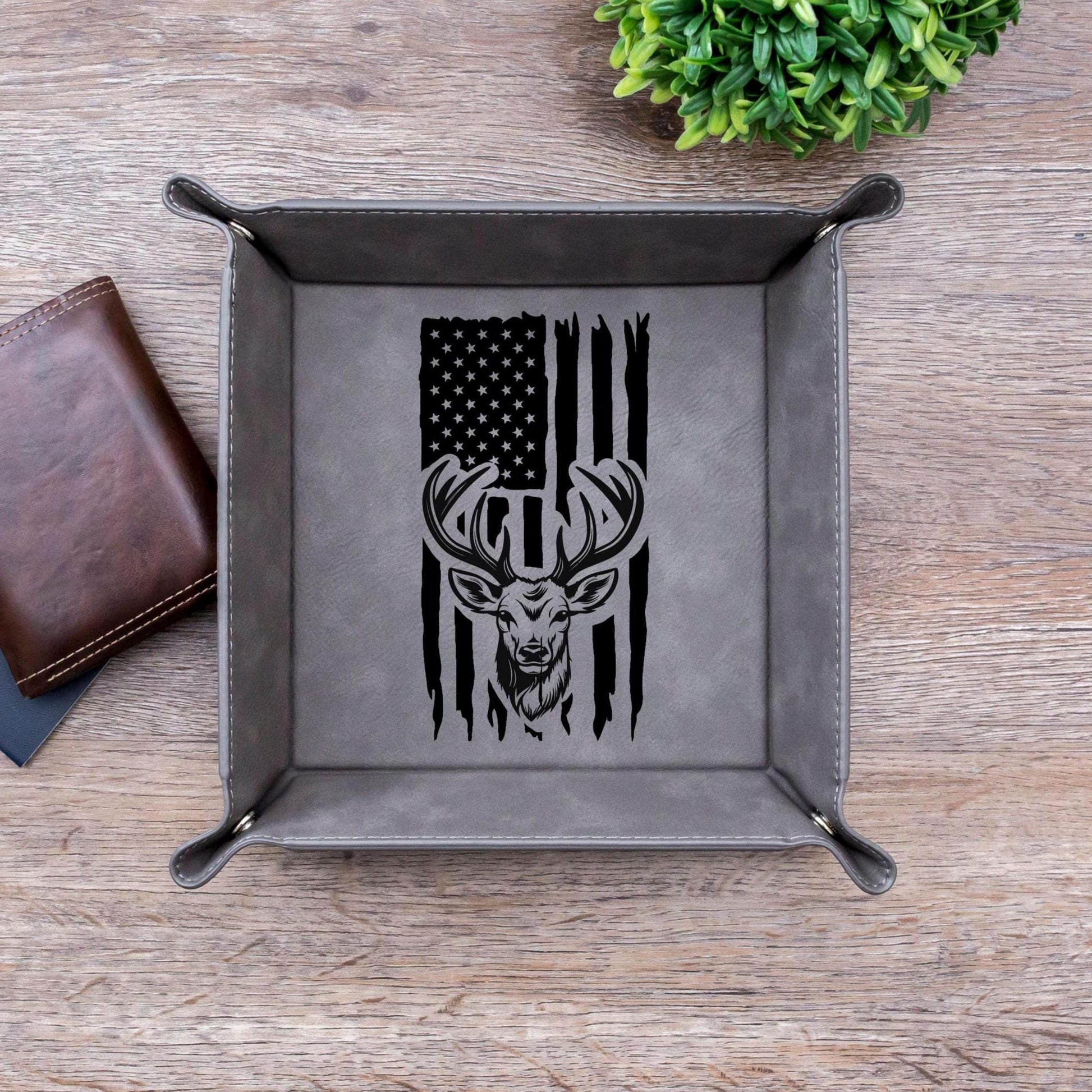 Viking Thor's Hammer Home Decor - Norse Valet Tray with Thor’s Hammer & Ravens, Viking Leather