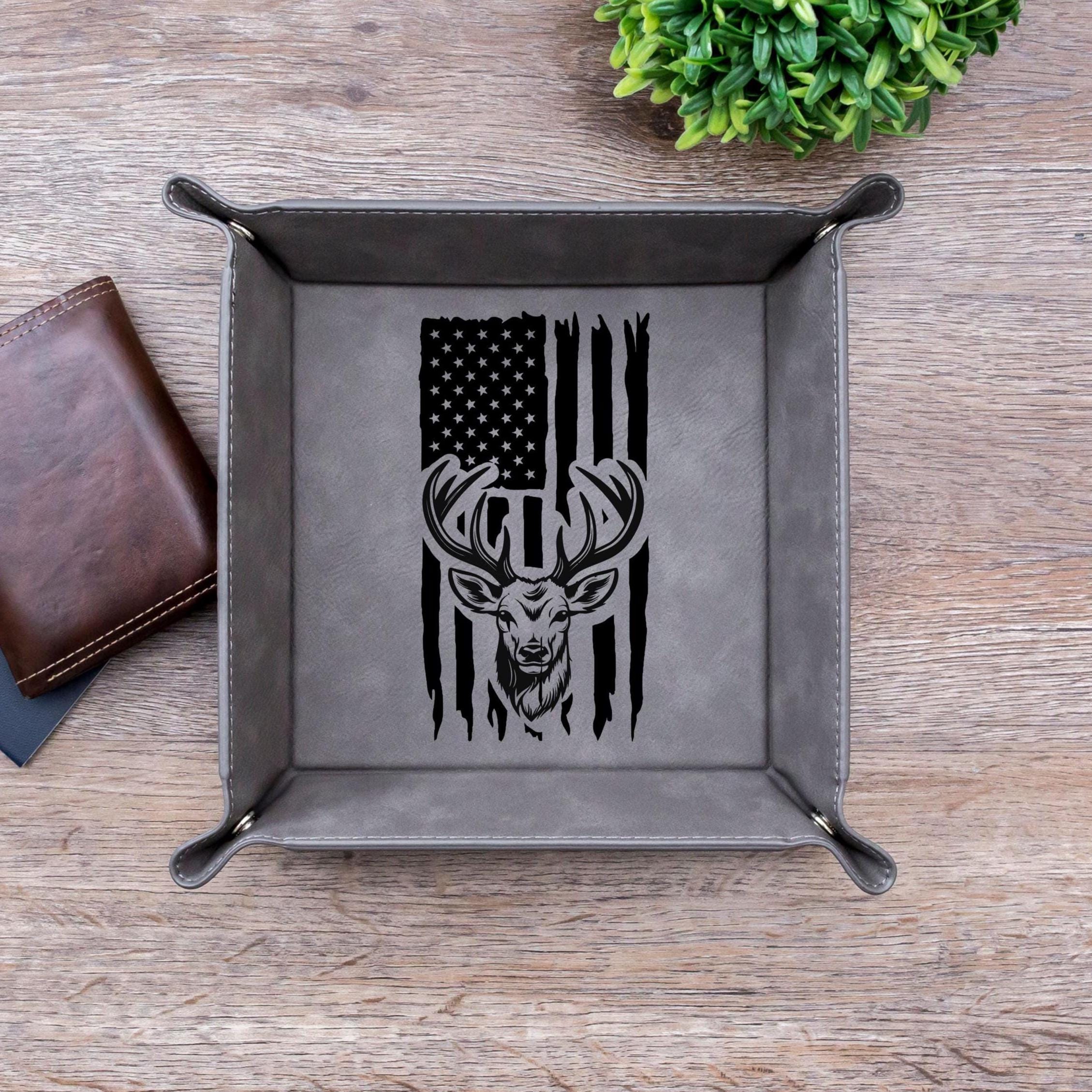 Viking Thor's Hammer Home Decor - Norse Valet Tray with Thor’s Hammer & Ravens, Viking Leather