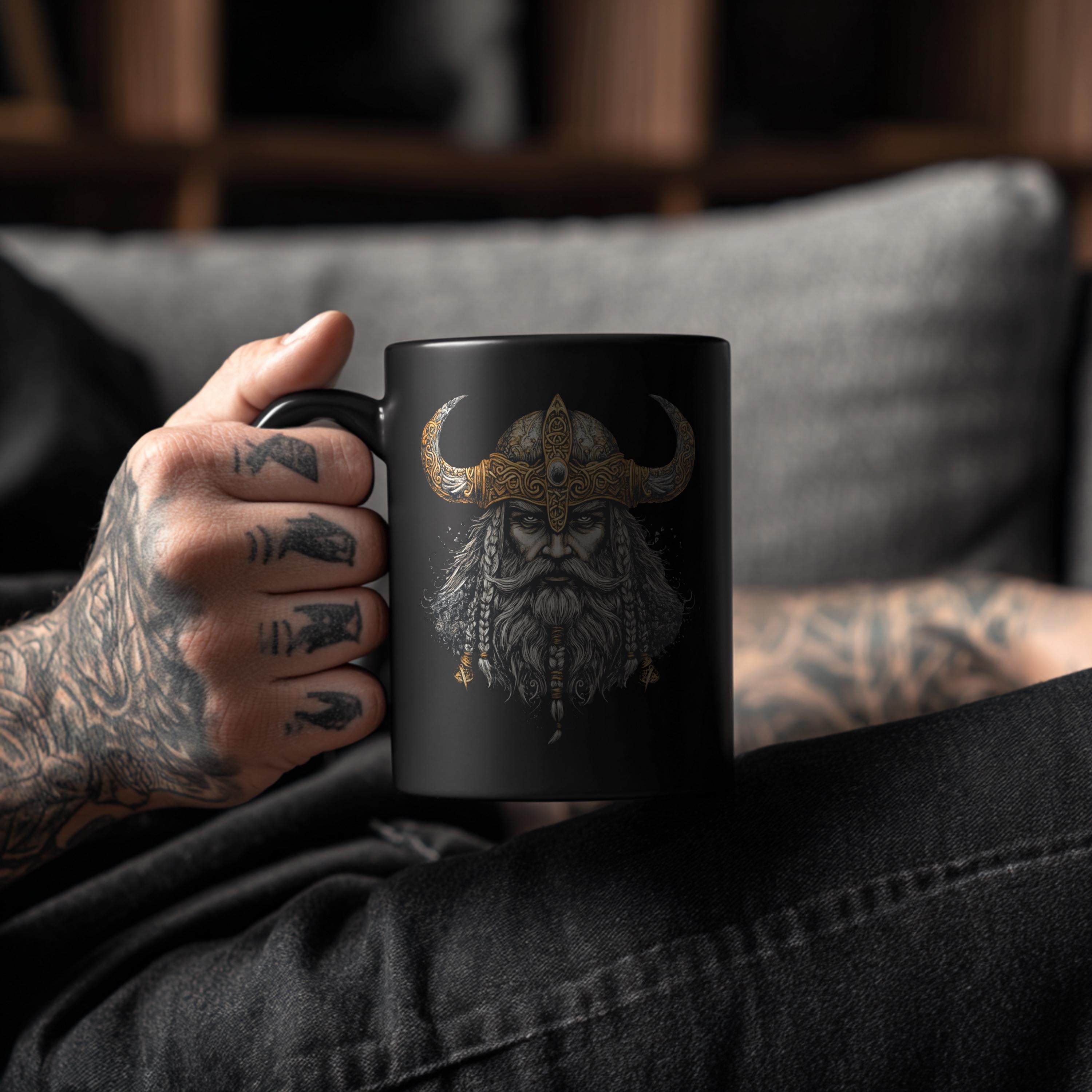 Viking Mug - Viking Coffee Mug, Black Coffee Cup, Father's Day Gift for Him