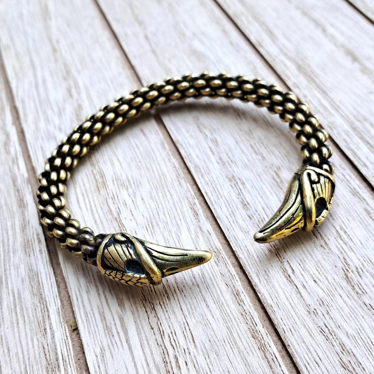Viking Bracelet - Massive Viking Horse Head Gotland Hand-Woven Bracelet of Norse Warrior – Custom