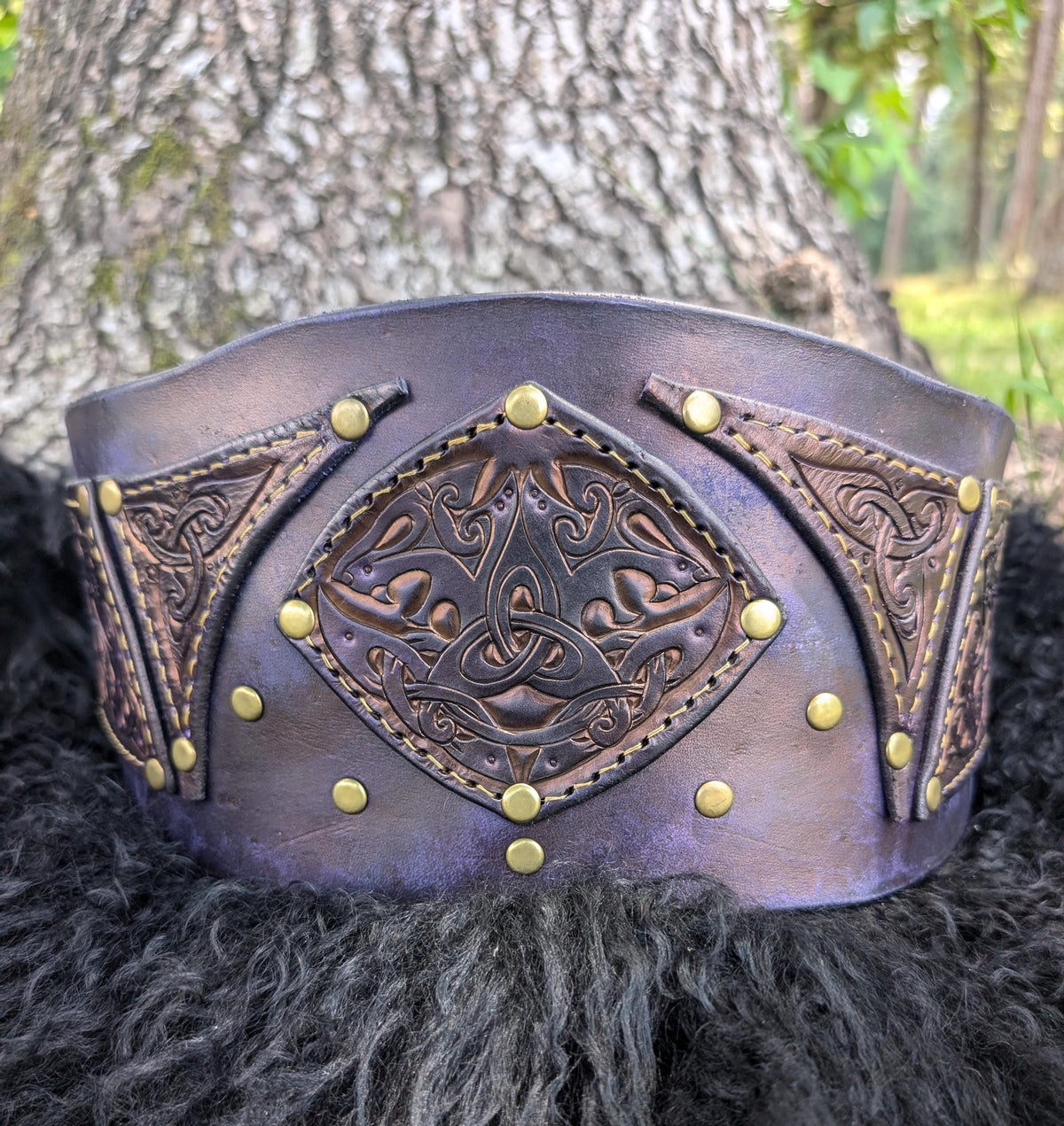 Viking Wolf Leather Accessory - Viking Tooled Leather Belt Fenrir Tyr Design