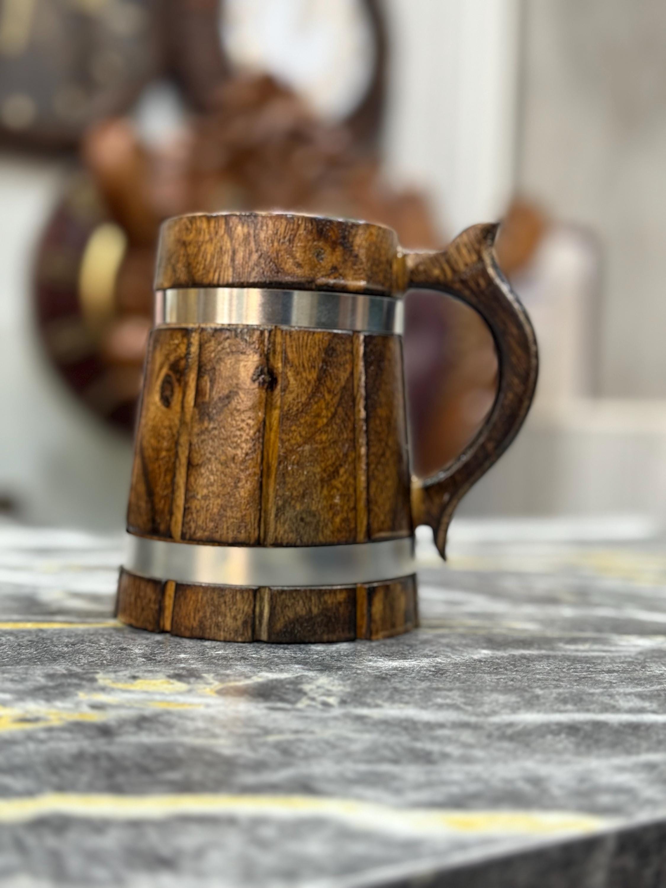 Viking Mug - Handcrafted Wooden Beer Mug: Rustic Viking Tankard with Stainless Steel Lining