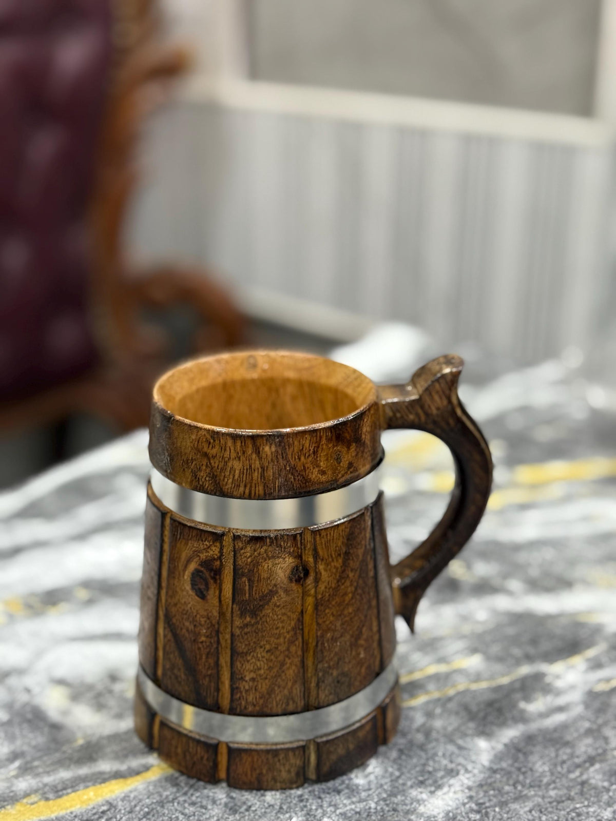 Viking Mug - Handcrafted Wooden Beer Mug: Rustic Viking Tankard with Stainless Steel Lining