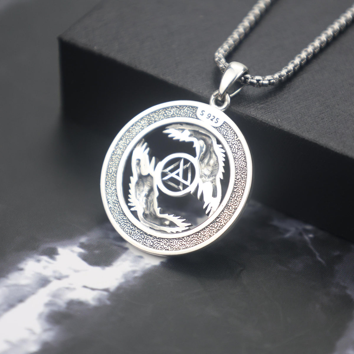 Viking Valknut Necklace - Sterling Silver Viking Valknut Raven Pendant: Norse Amulet Necklace