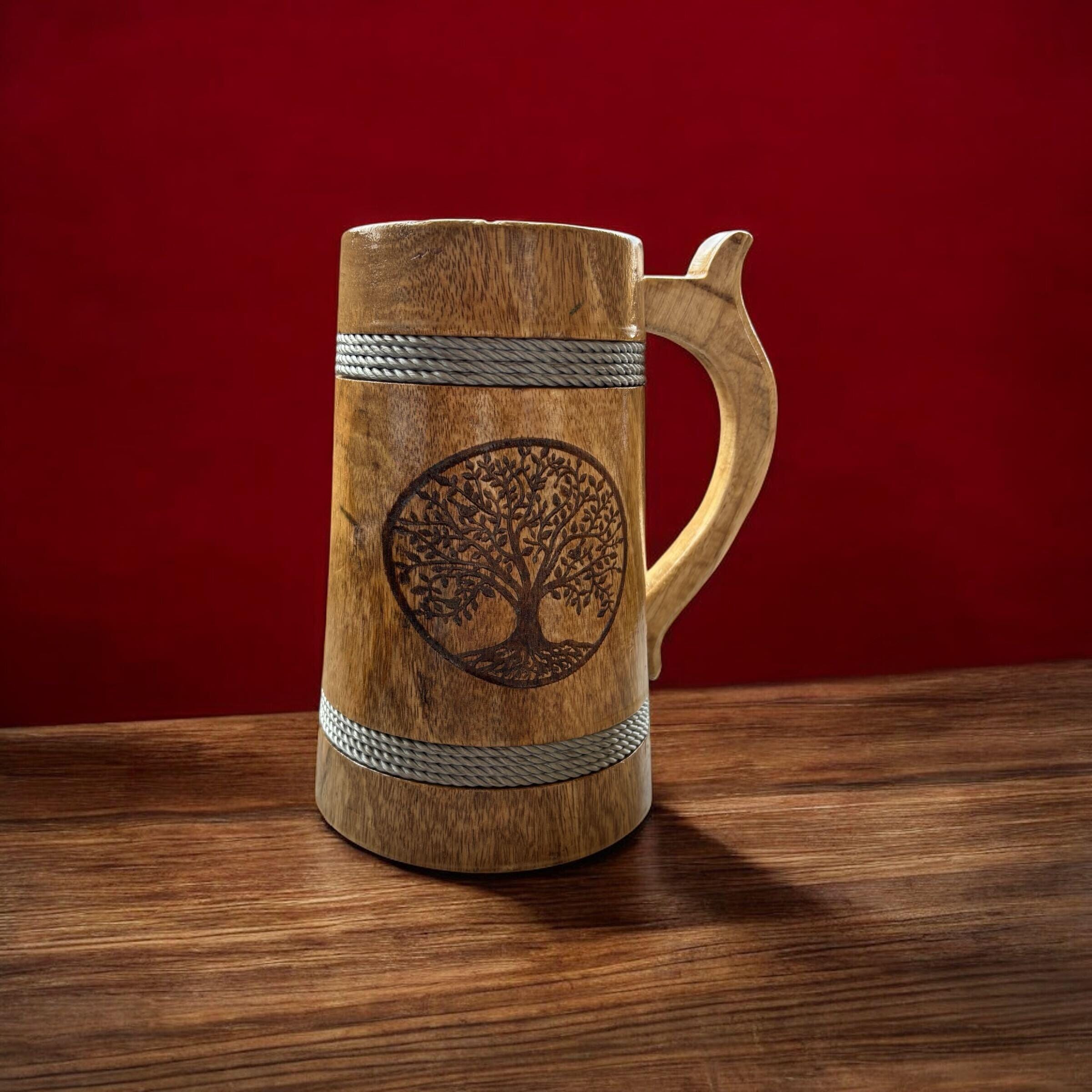 Viking Mug - Handcrafted Wooden Beer Mug: Rustic Viking Tankard with Stainless Steel Lining