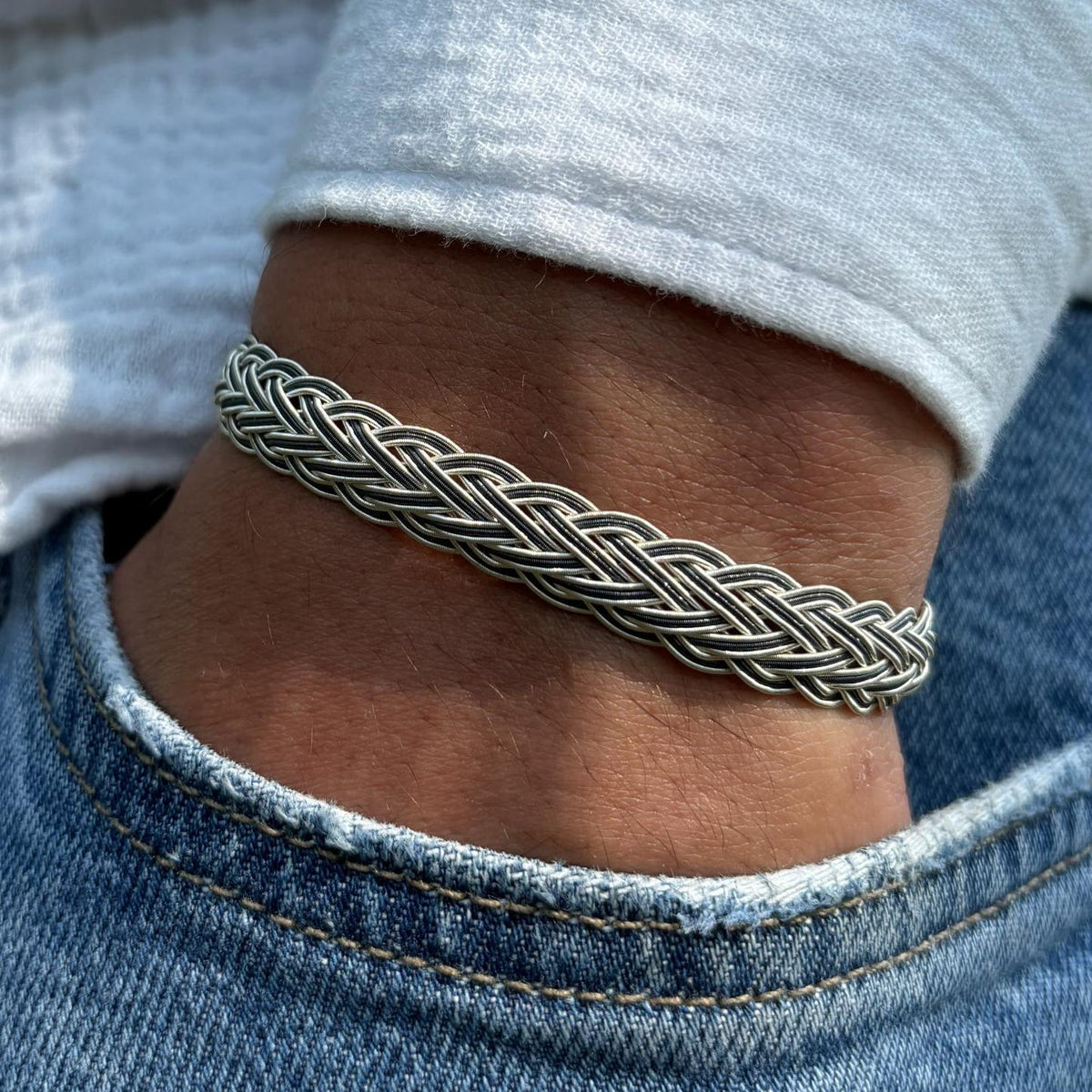 Viking Bracelet - 999 Sterling Silver Kazaziye Hand Braided Bracelet Men, Oxidized Woven Celtic
