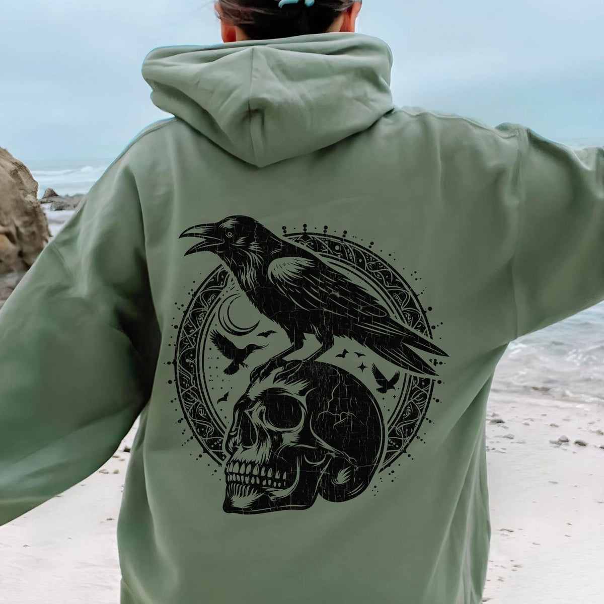 Viking Raven Hoodie - Gothic Raven Hoodie, Raven Skeleton Hoodie, Viking Raven Hoodie, Norse Raven