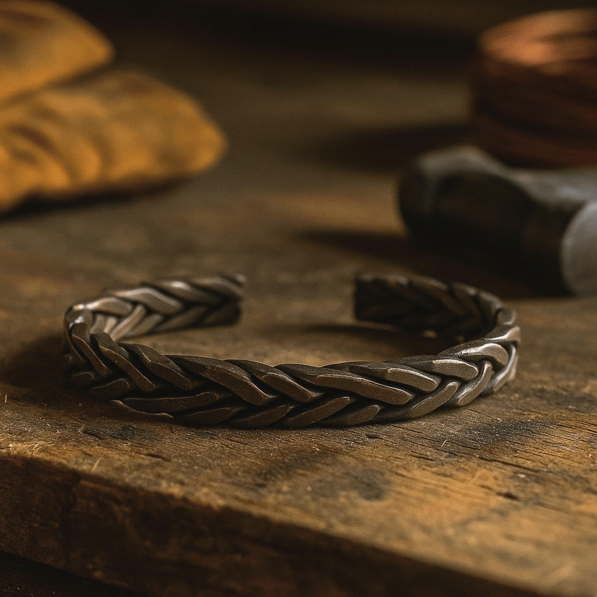 Viking Bracelet - Solace, Handforged Oxidized Copper Bracelet for Men, braided Viking Cuff Bangle