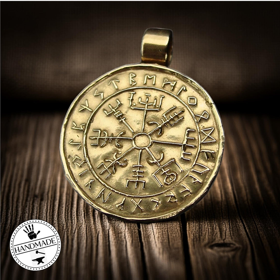 Viking Vegvisir Compass Necklace - Wayfinder Pendant: Hand-Carved Bronze Nordic Vegvisir Viking