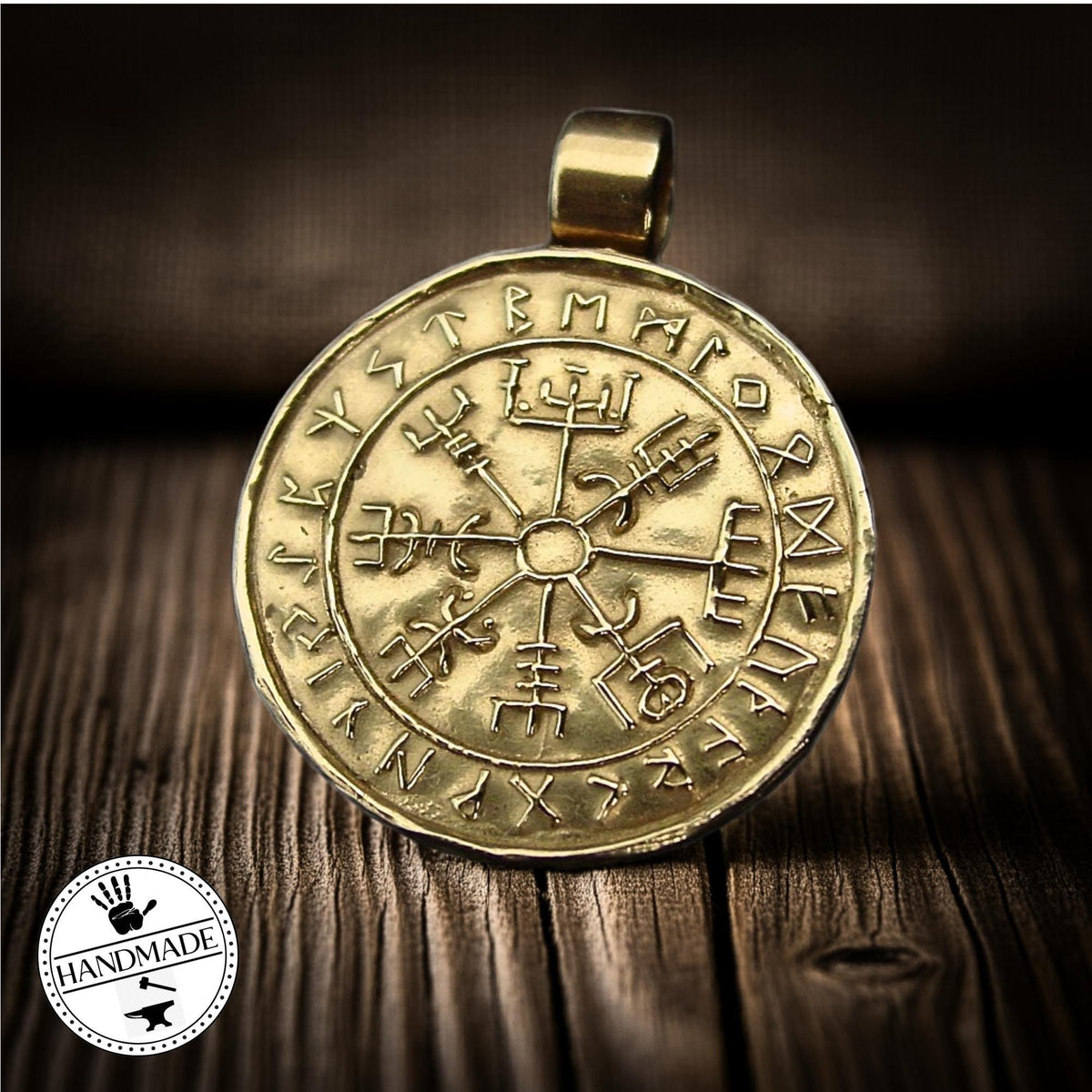 Viking Vegvisir Compass Necklace - Wayfinder Pendant: Hand-Carved Bronze Nordic Vegvisir Viking