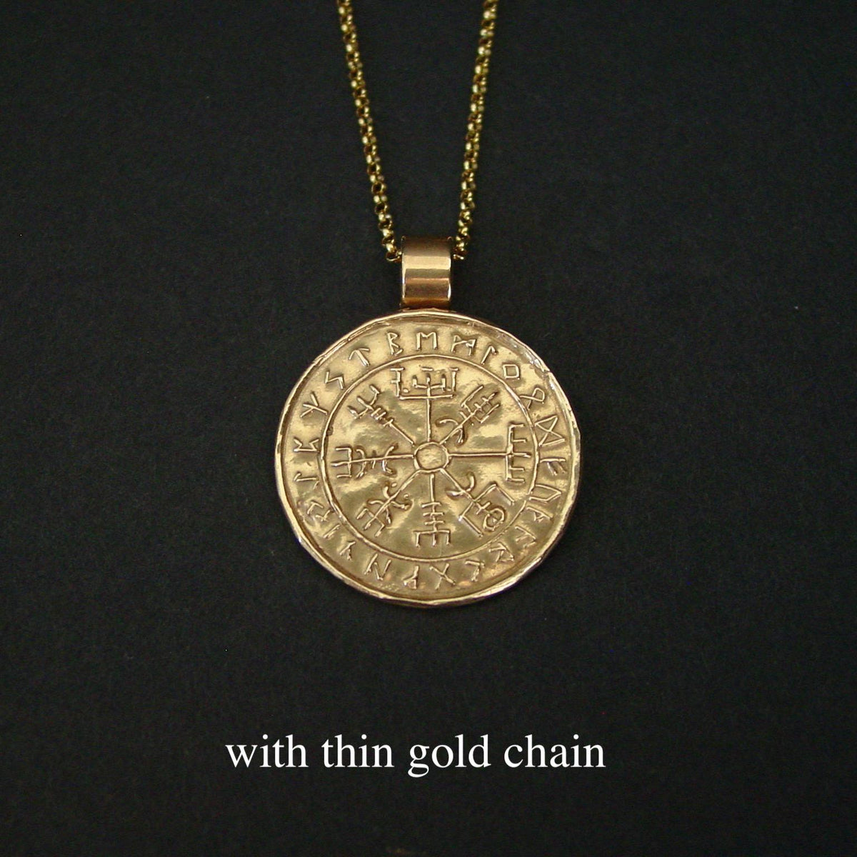 Viking Vegvisir Compass Necklace - Wayfinder Pendant: Hand-Carved Bronze Nordic Vegvisir Viking