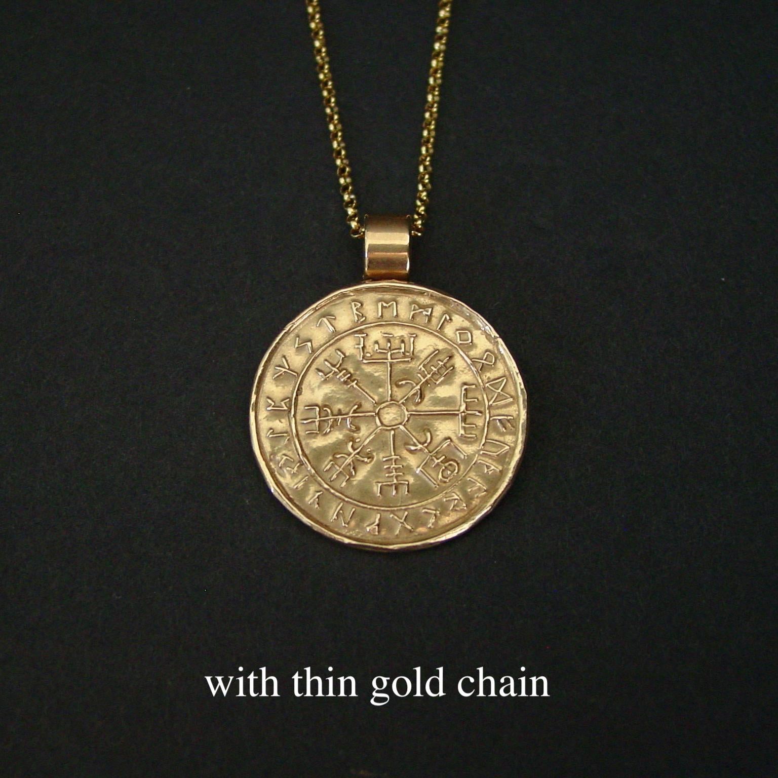 Viking Vegvisir Compass Necklace - Wayfinder Pendant: Hand-Carved Bronze Nordic Vegvisir Viking