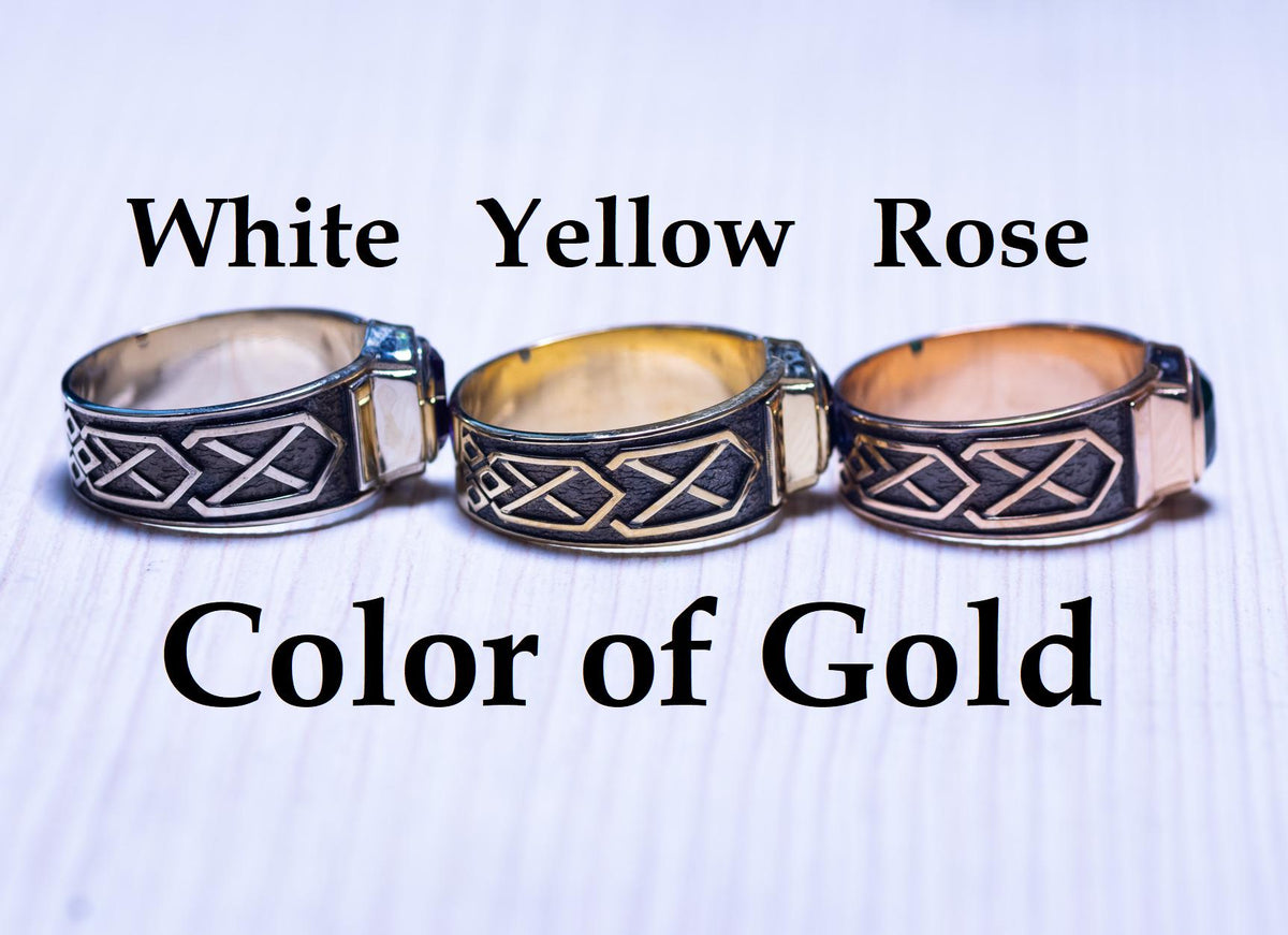 Viking Ring - 14k gold dwarven ring, brutalist signet ruby gemstone ring, fantasy viking nordic