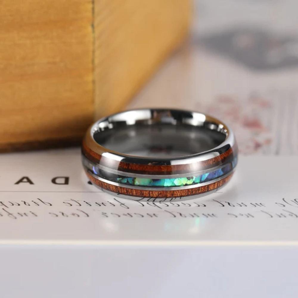 Viking Ring - Celtic Knot Titanium Ring, Wood Grain Wedding Band, Men's Rustic Engagement Ring