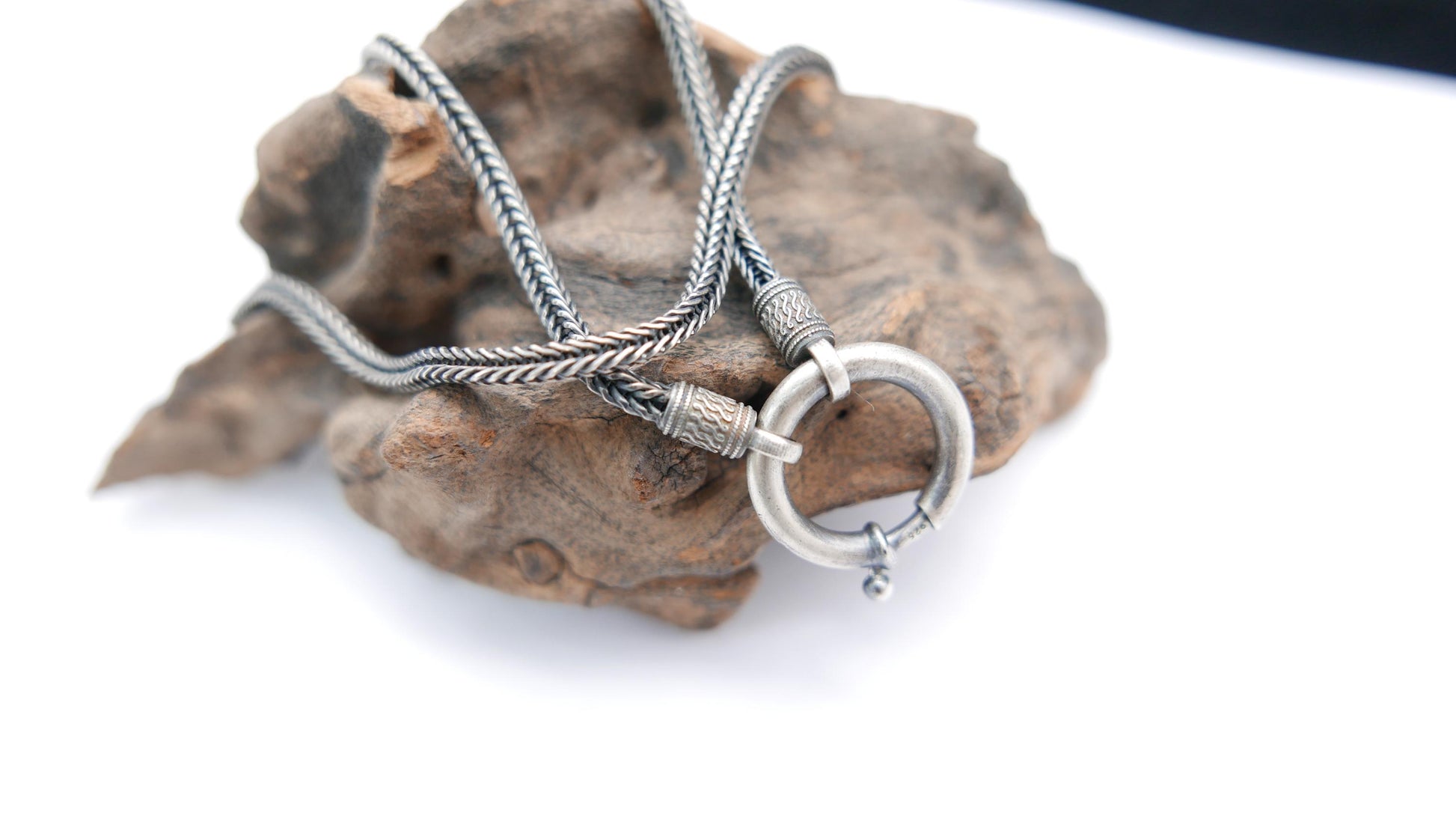 Viking Necklace - Viking Franco Necklace With Celtic Knot Clasp, Unisex Sterling Silver Thick
