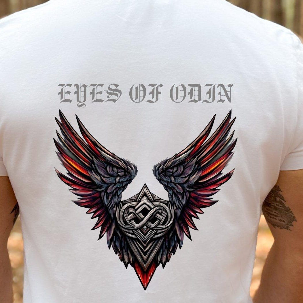 Viking Odin T-Shirt - Odin's Ravens Shirt, Viking Mythology Crow Tee, Garment Dyed Relaxed Fit