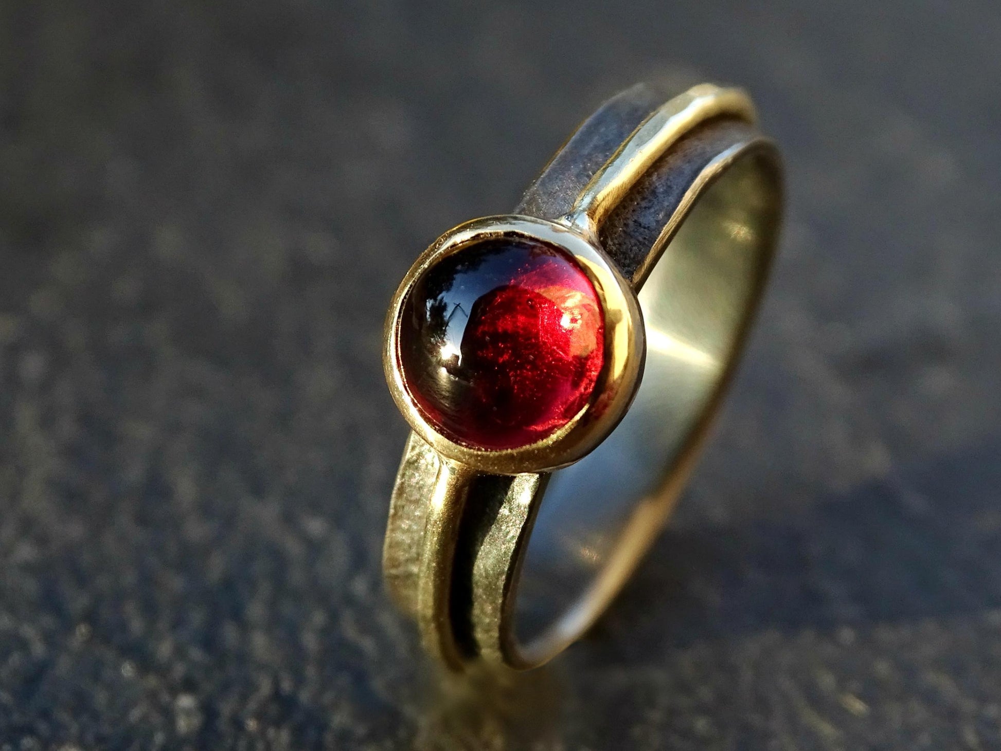 Viking Ring - 14k gold dwarven ring, brutalist signet ruby gemstone ring, fantasy viking nordic
