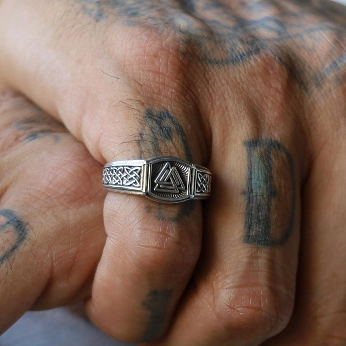 Viking Odin Necklace - Heavy Odin Wolves Viking Bangle Bracelet - 925 Sterling Silver Nordic Amulet