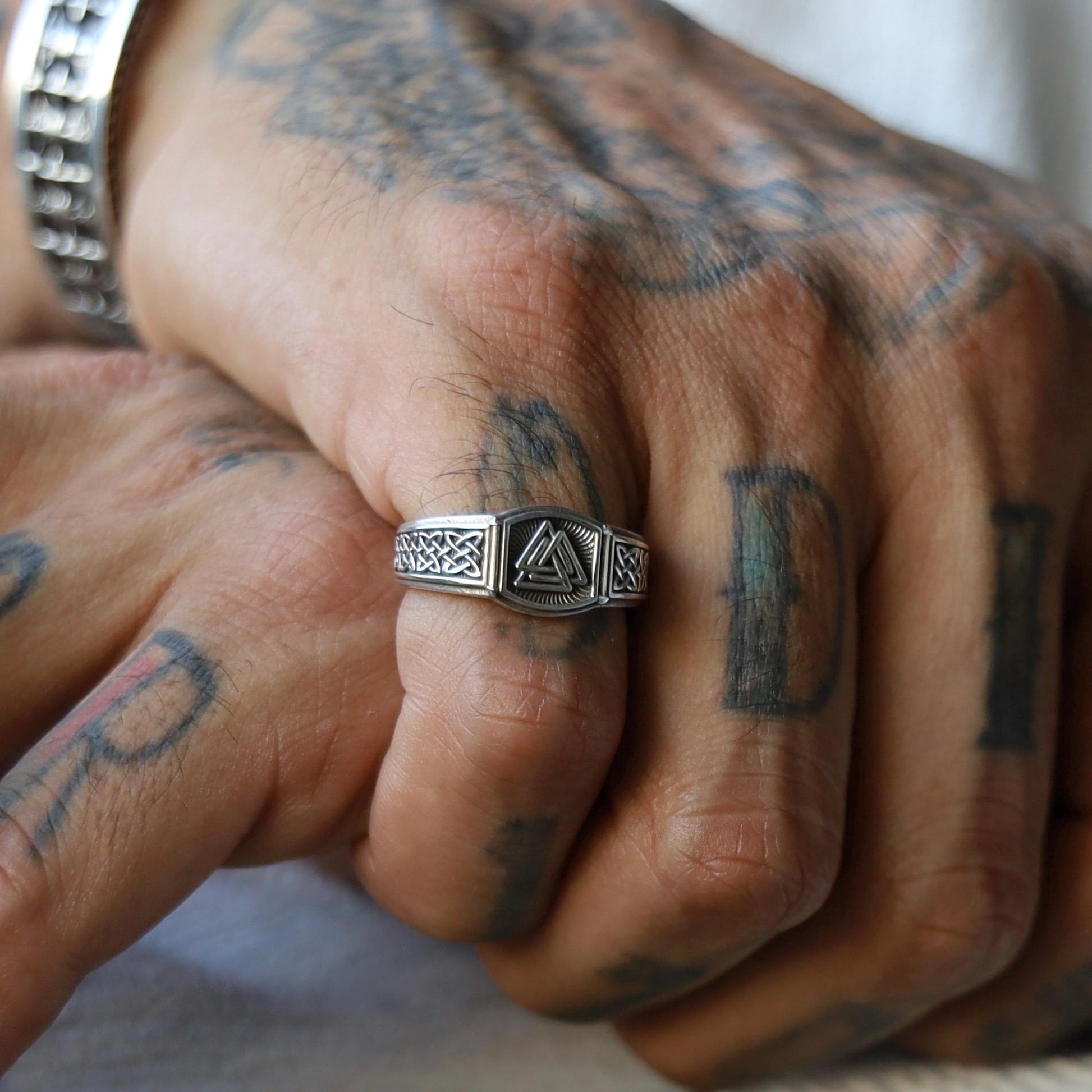 Viking Valknut Ring - Sterling Silver Norse Valknut Pinky Ring: Handcrafted Viking Statement