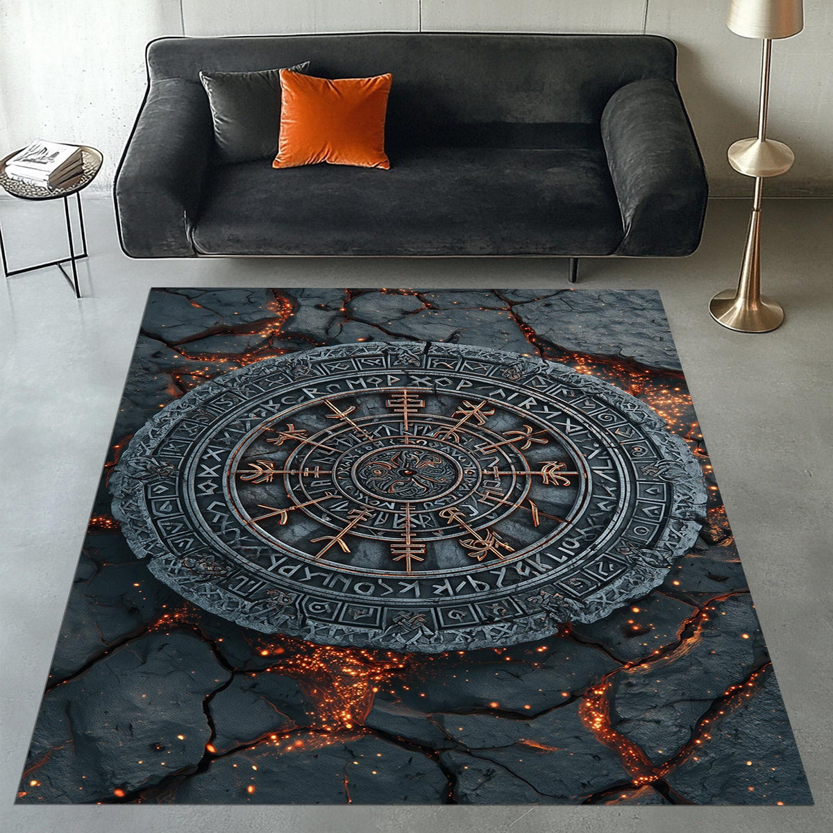 Viking Vegvisir Compass Rug - Viking Vegvisir Rug, Nordic Compass Area Carpet, Norse Mythology Home