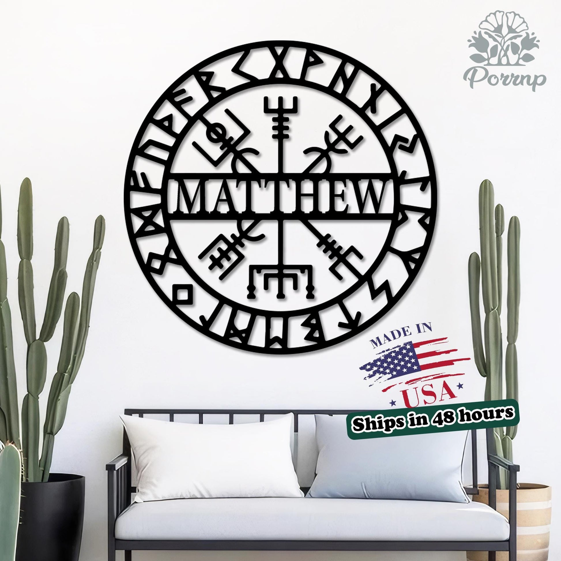 Viking Vegvisir Compass Rug - Vegvisir Viking Compass Rug, Norse Mythology Nordic Decor