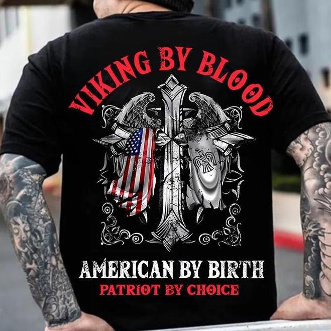 Viking Valhalla T-Shirt - Victory Or Valhalla - Distressed American Viking Skull T-Shirt: Patriotic