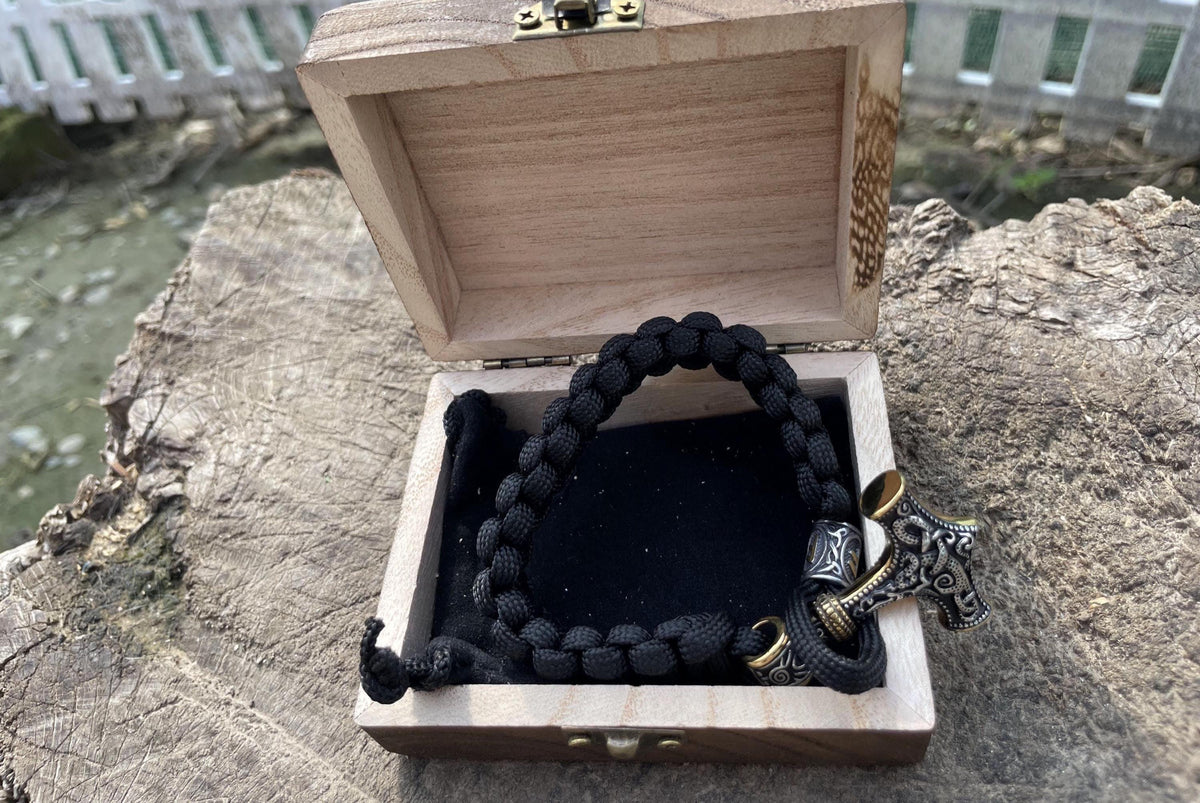 Viking Thor's Hammer Bracelet - Mjolnir Bracelet with Thor Hammer, Braided Viking Leather Bracelet