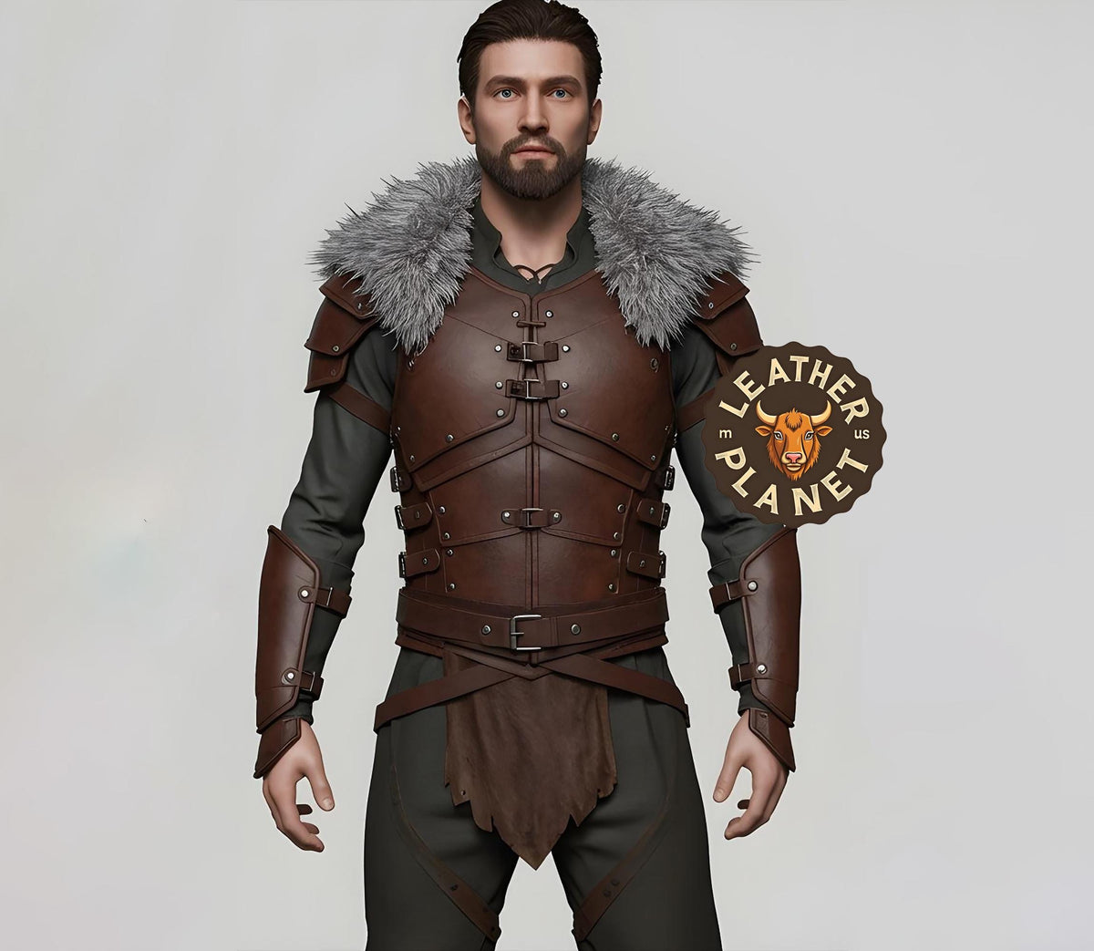 Viking Jacket - Viking Leather Vest Fur Collar Armor Medieval Norse Warrior Costume LARP Leather