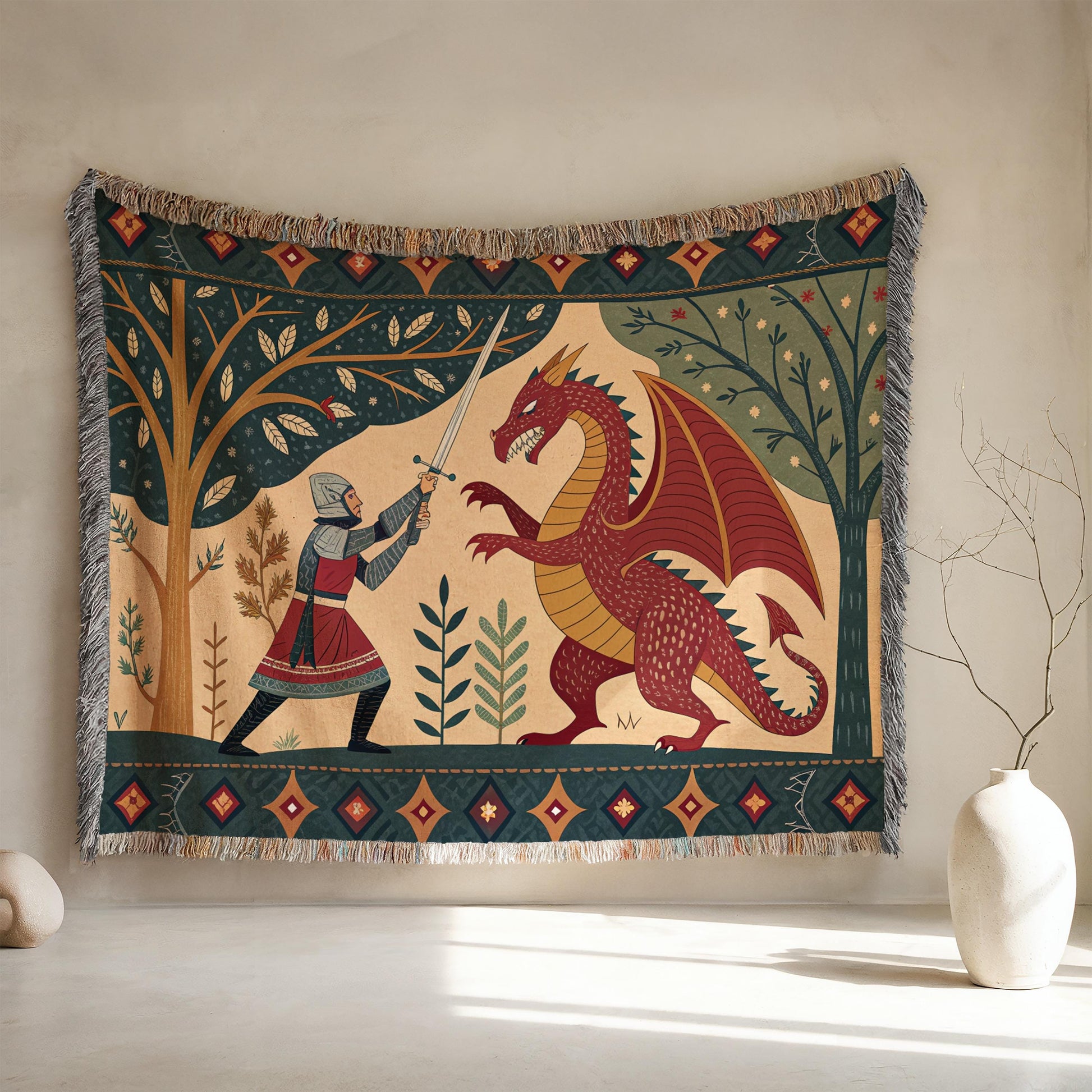 Viking Blanket - Viking Couple Woven Blanket, Norse Warrior Tapestry, Nordic Mythology Wall