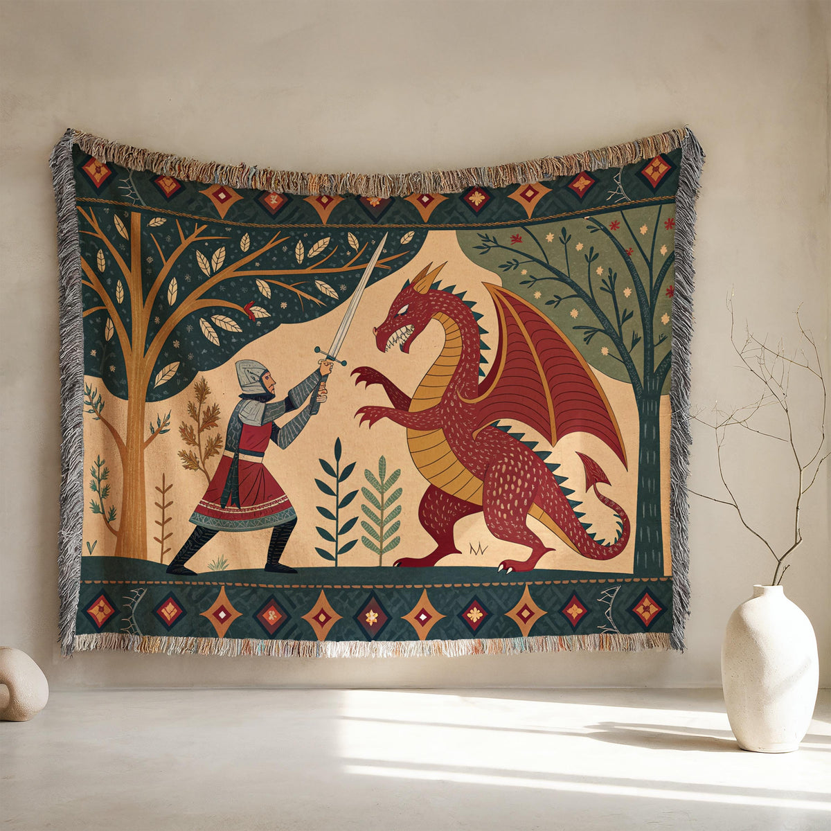 Viking Blanket - Viking Couple Woven Blanket, Norse Warrior Tapestry, Nordic Mythology Wall