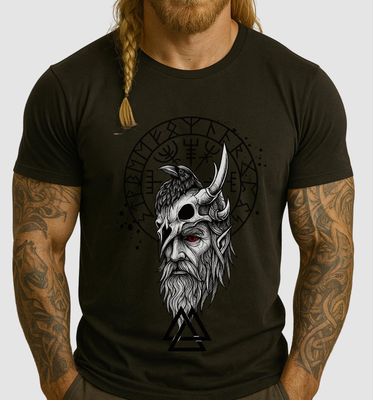 Viking Odin T-Shirt - Odin's Ravens Shirt, Viking Mythology Crow Tee, Garment Dyed Relaxed Fit