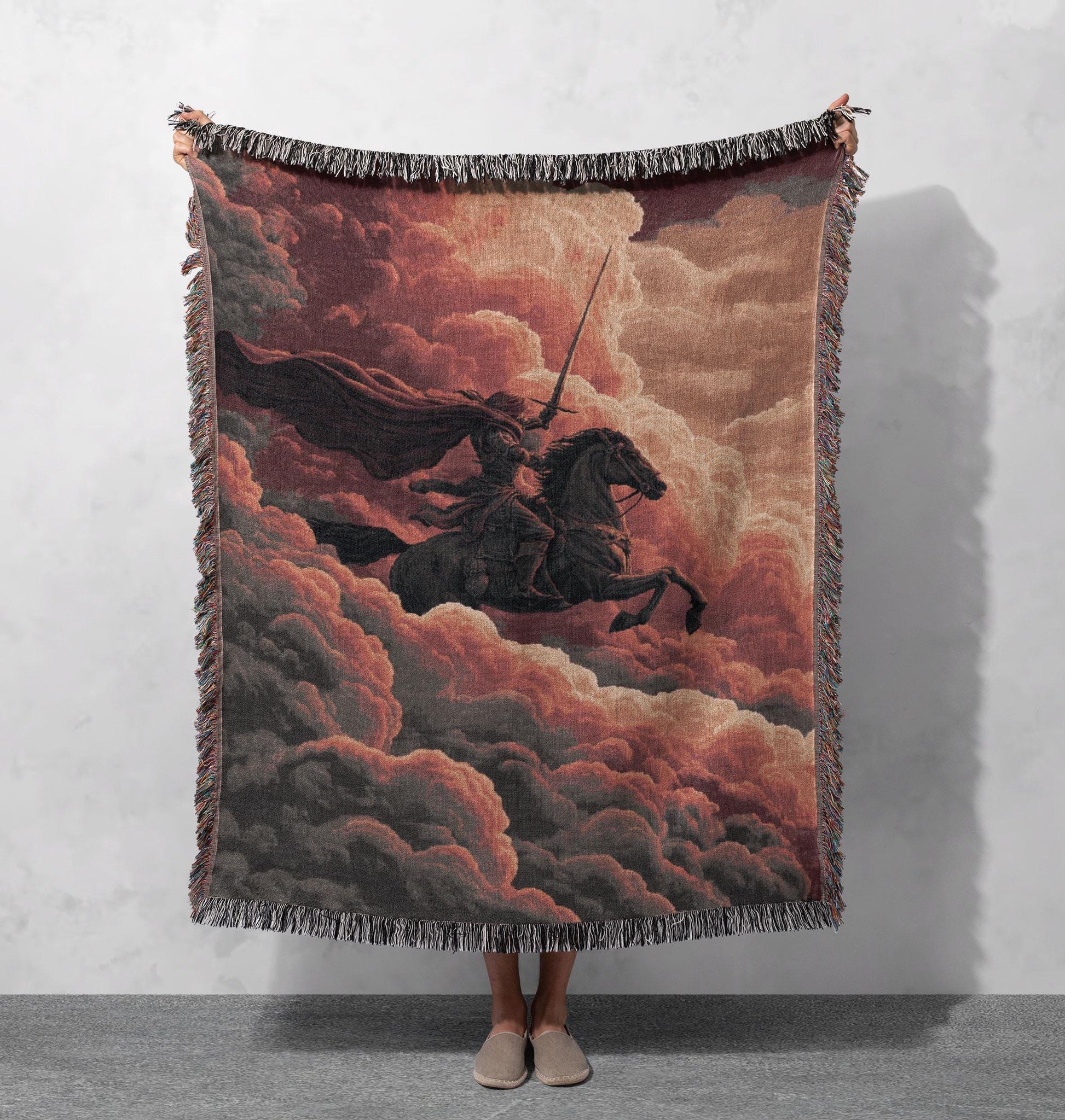 Viking Blanket - Epic Viking Warrior 100% Cotton Woven Blanket, Norse Mythology Home Decor Throw