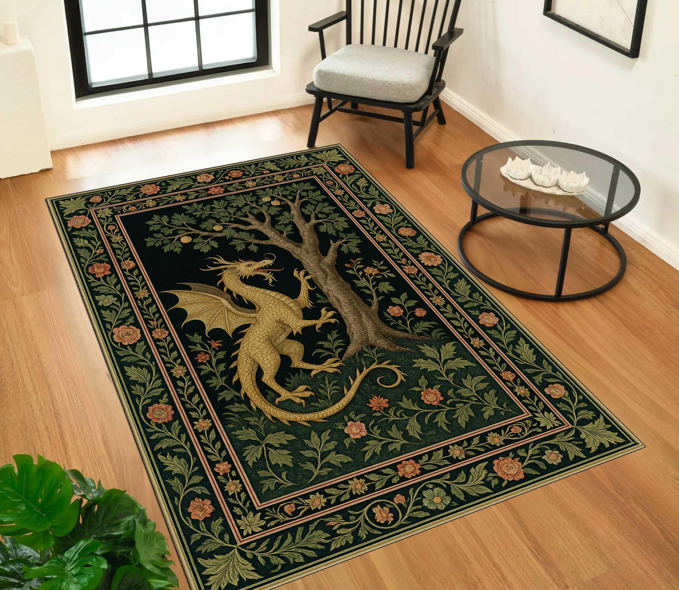 Viking Rug - Viking Dragon Knotwork Rug, Norse Mythology, Celtic Serpent Warrior (40x60cm)