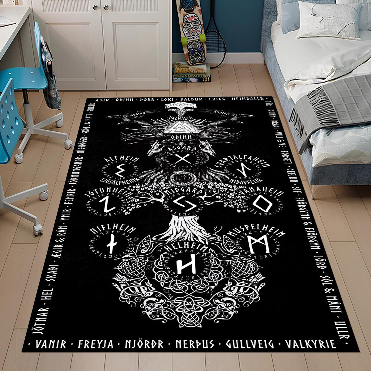 Viking Rug - Mythological Rug, Viking Rug, Viking Pattern, Scandinavian Myth, Nordic Mat, Helm of