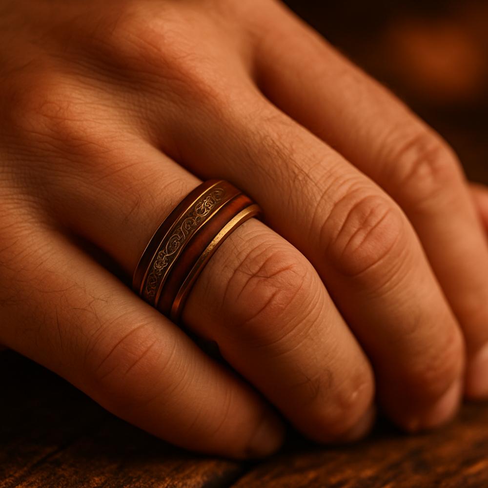 Viking Ring - Celtic Knot Titanium Ring, Wood Grain Wedding Band, Men's Rustic Engagement Ring