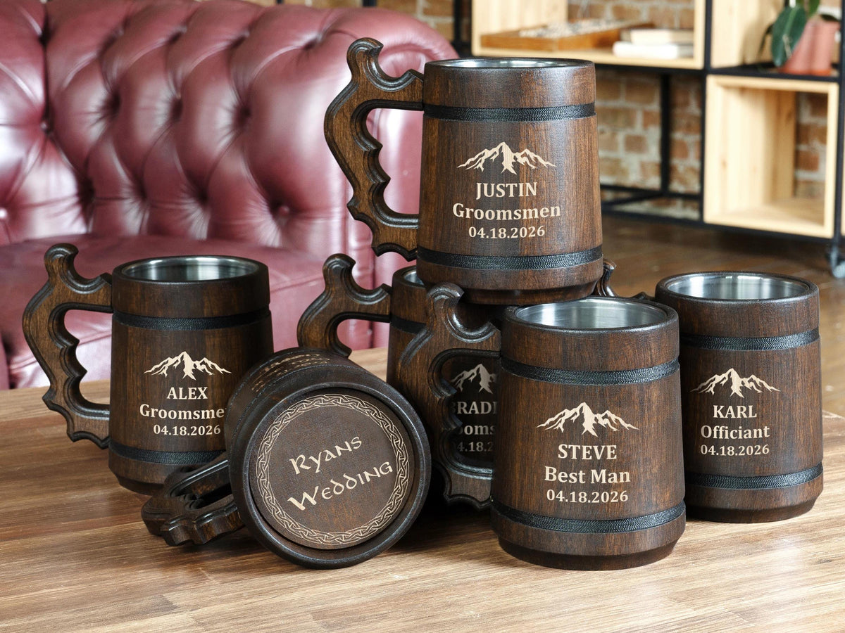 Viking Mug - Groomsmen gifts - wedding best men gifts, Lord wedding mug for him, Wood tankard