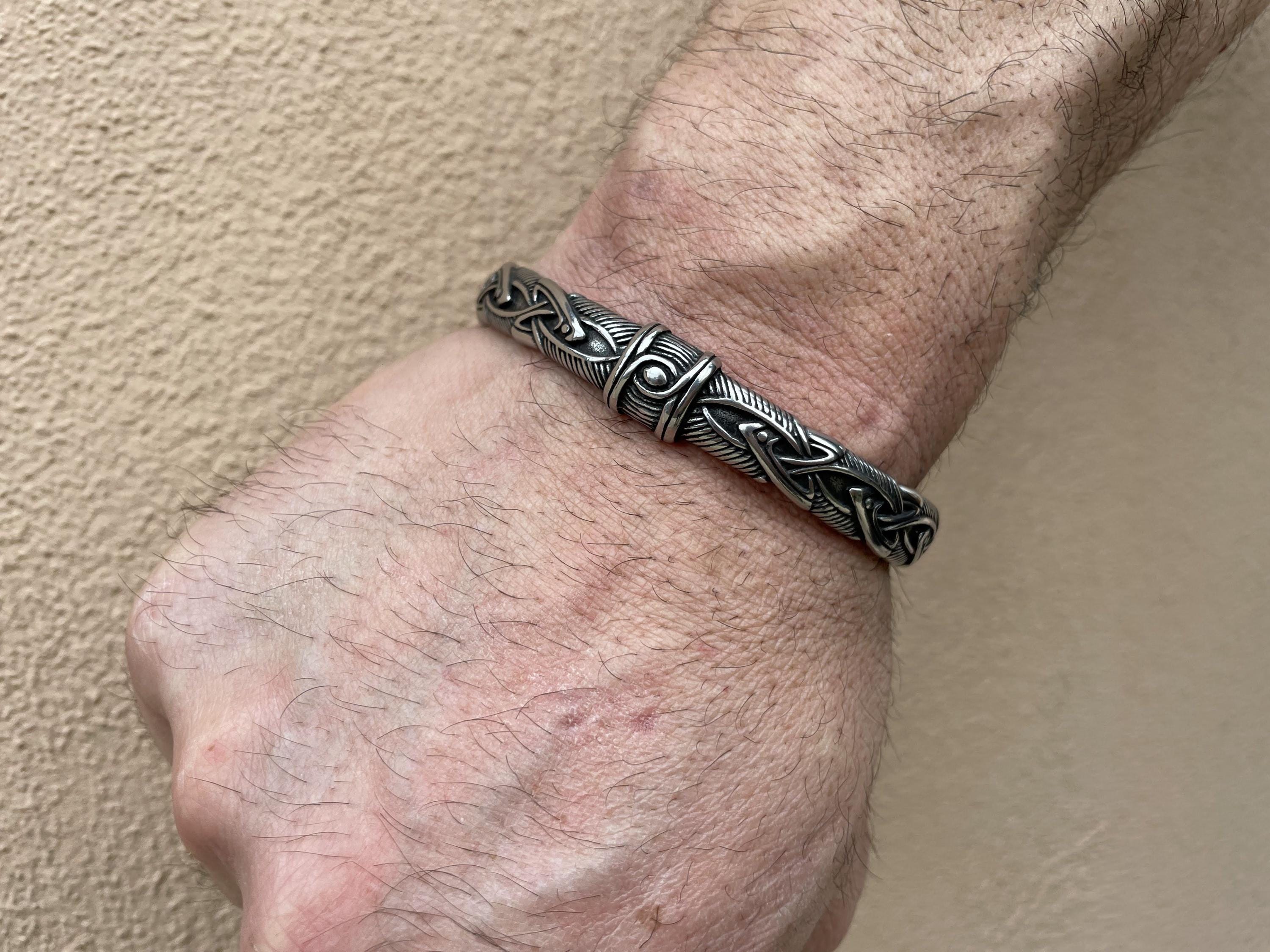 Viking Bracelet - Viking Celtic Knot Cuff Bracelet, Nordic Triskele Stainless Steel Bangle for Men