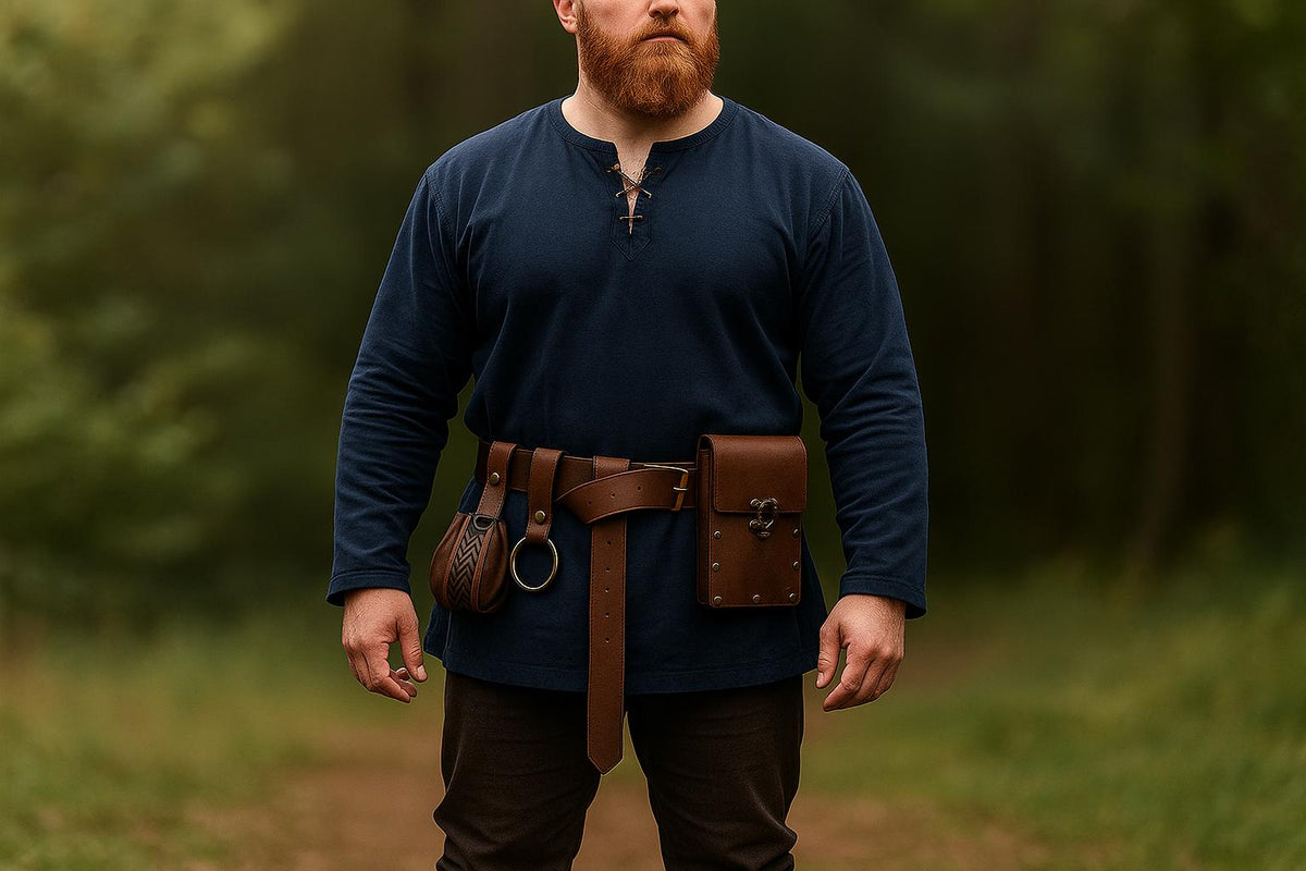 Viking Costume & LARP - Medieval Belt with Pouches for Men, Viking Leather Waist Bag Set