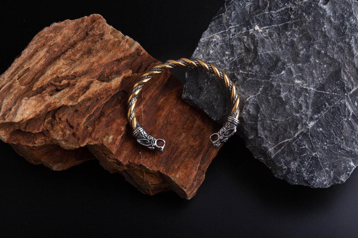 Viking Odin Necklace - Heavy Odin Wolves Viking Bangle Bracelet - 925 Sterling Silver Nordic Amulet