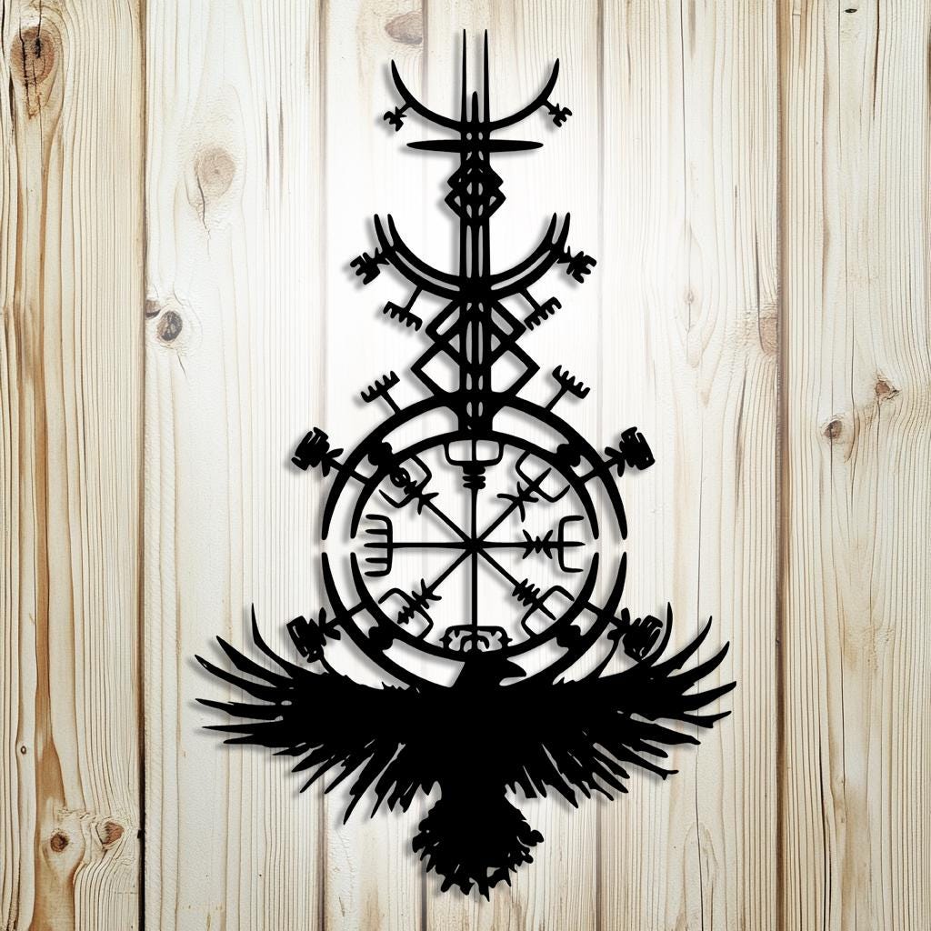 Viking Vegvisir Compass Blanket - Viking Vegvisir Tree of Life Wall Art, Norse Compass Raven Decor