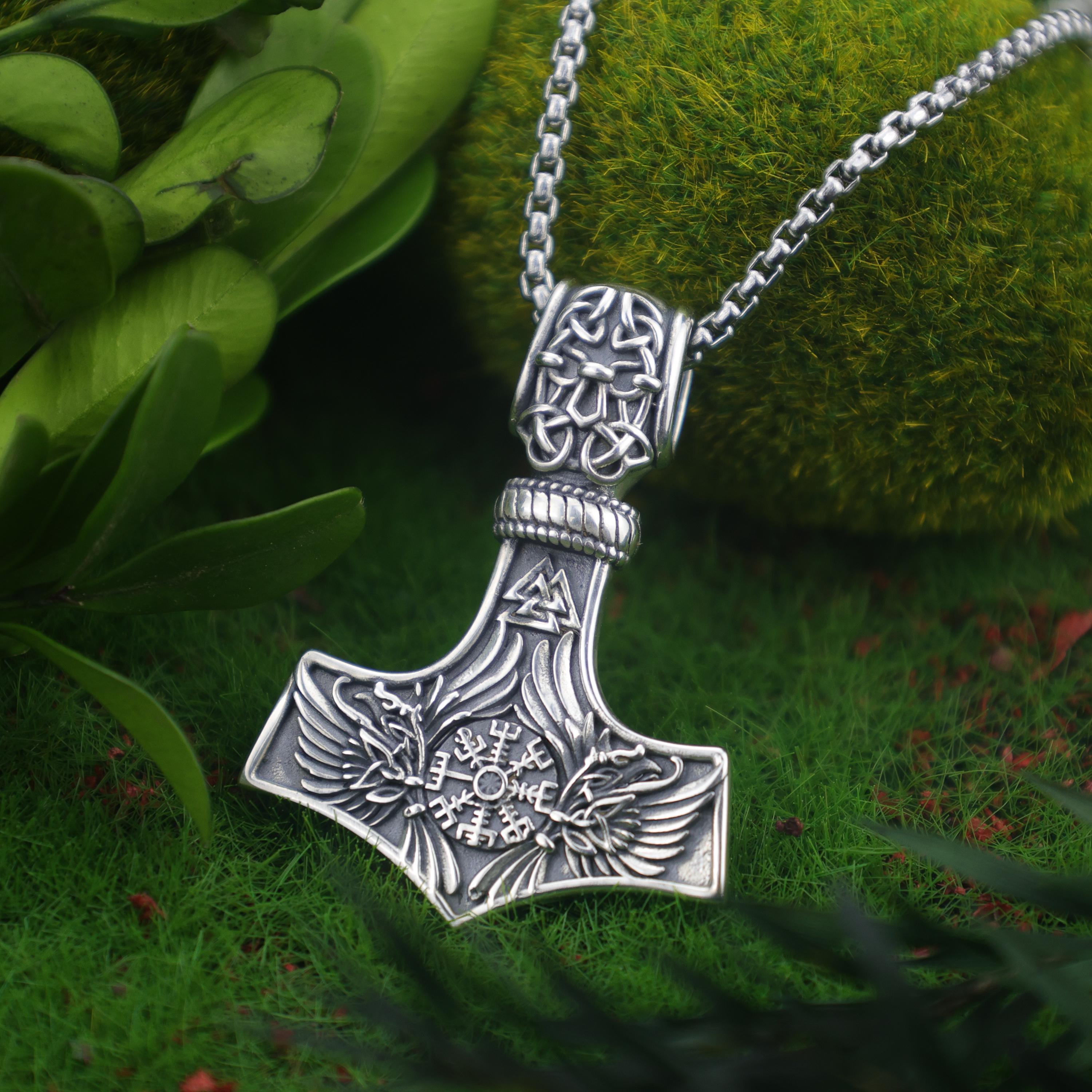 Viking Wolf Necklace - Men's Titanium Steel Viking Wolf Axe Pendant Necklace, Norse Mythology