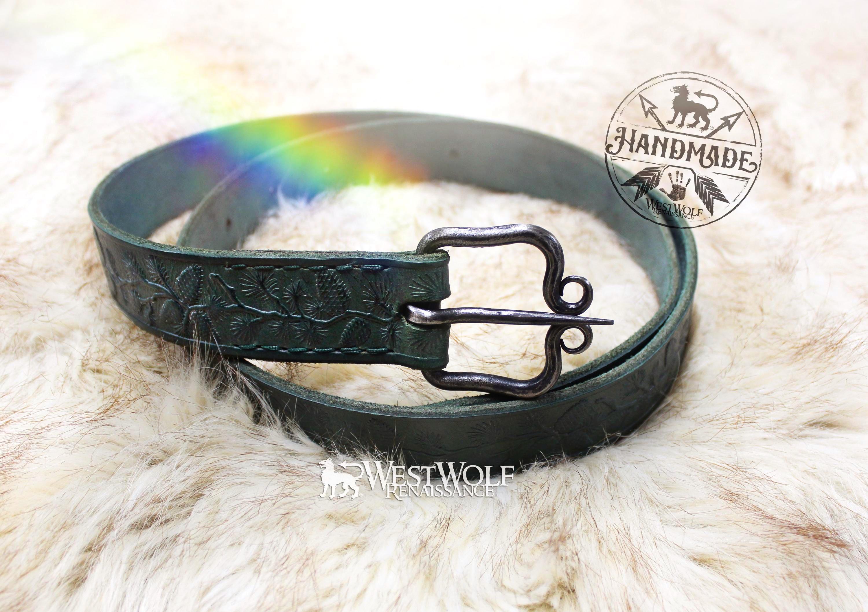 Viking Leather Accessory - Embossed Viking belt from brown or black 3, 2mm leather, with bronze