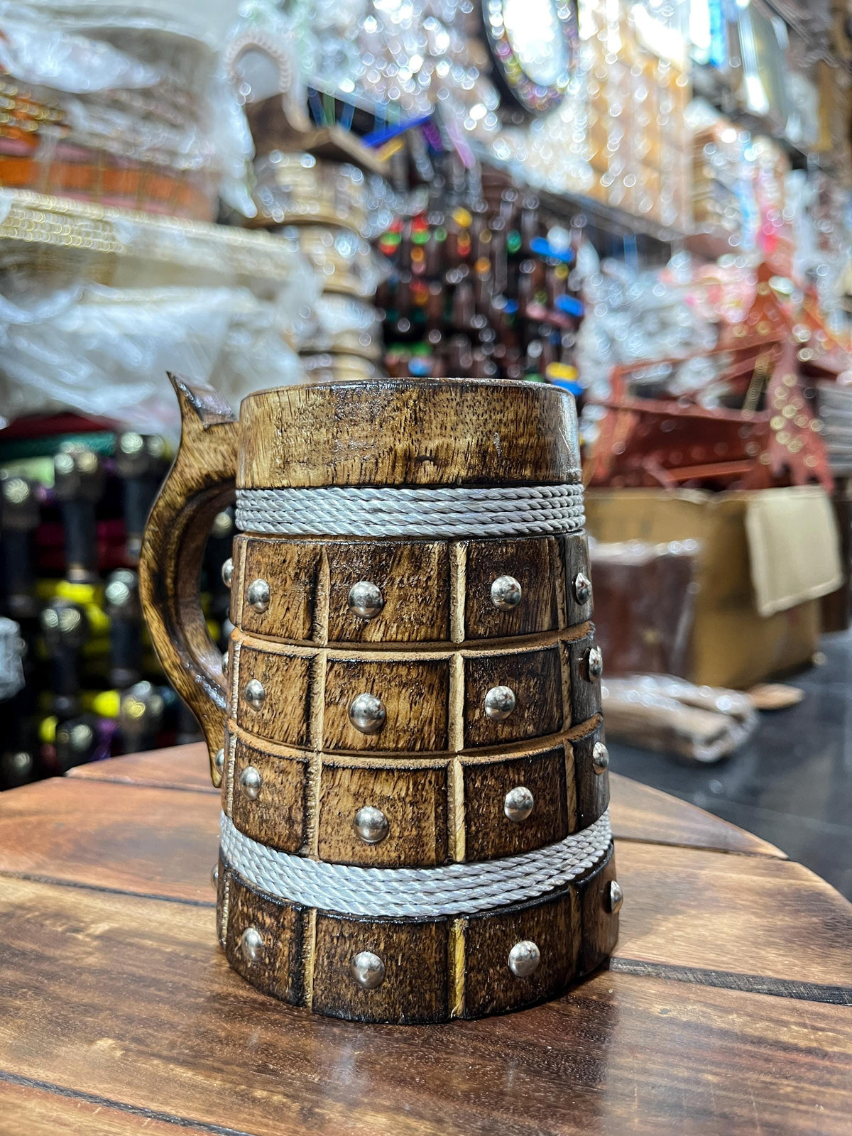Viking Mug - Handcrafted Wooden Beer Mug: Rustic Viking Tankard with Stainless Steel Lining
