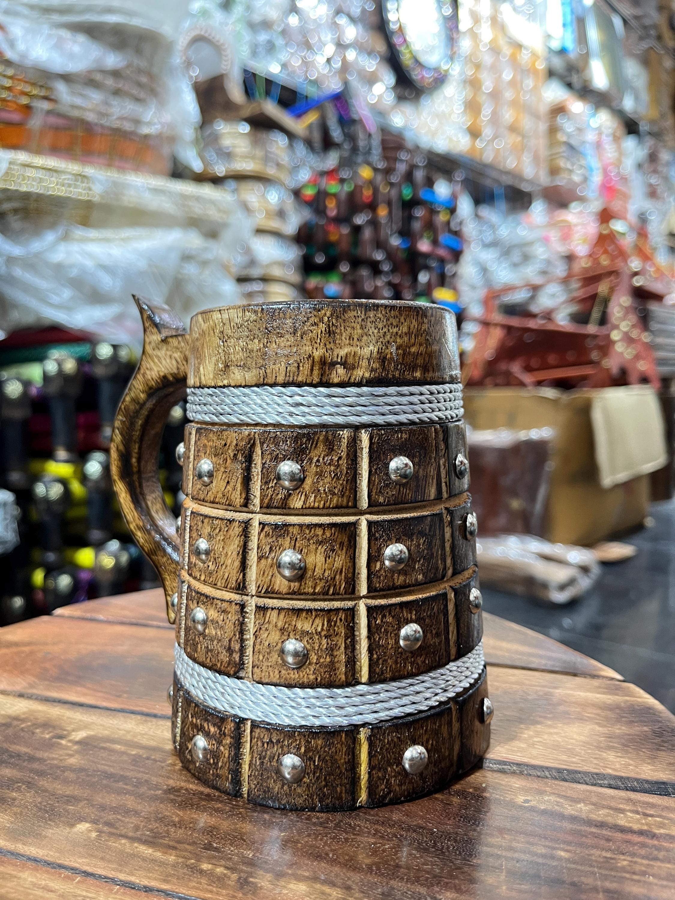 Viking Mug - Handcrafted Wooden Beer Mug: Rustic Viking Tankard with Stainless Steel Lining
