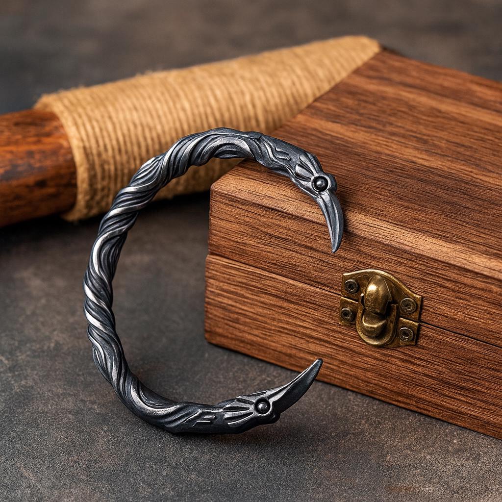 Viking Wolf Ring - Viking Wolf Head Torque Cuff Bracelet - Stainless Steel Fenrir Norse Arm Ring