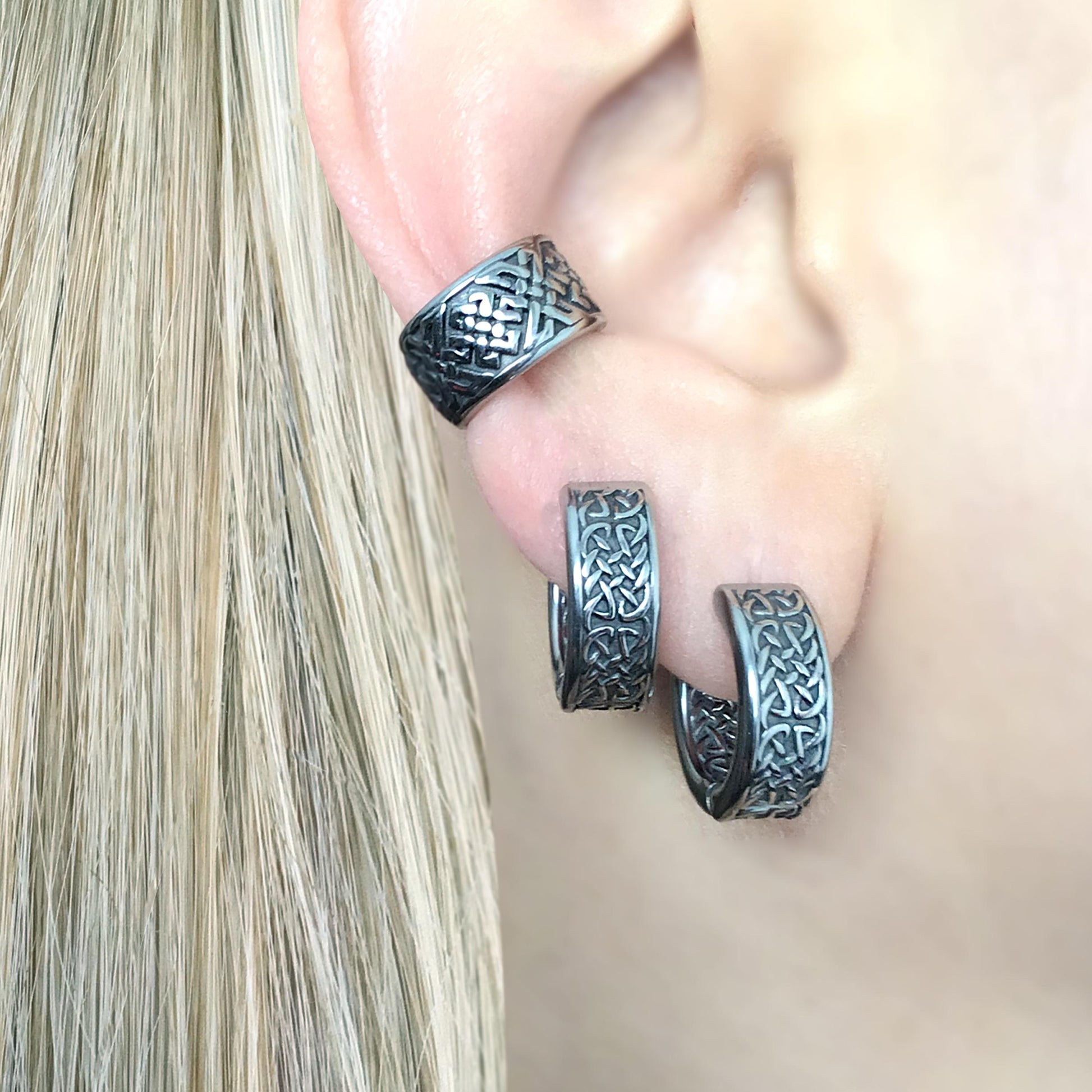 Viking Jewelry Accessory - Celtic braid hoop earrings, 8mm and 11 mm hoops, Viking earrings